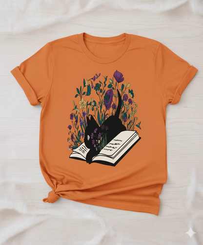 Floral Cat Shirt – Cute Cat Lover T-Shirt, Cat Book Shirt, Perfect Cat Mom Gift for Her