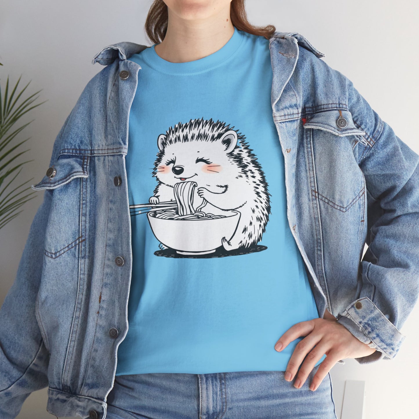 Noodle Hedgehog Shirt, Ramen HedgehogT-Shirt, Foodie Lover Shirts, Black Hedgehog Noodle T-Shirts, Retro HedgehogTees, Hedgehog Lover Sweatshirts, Black Hedgehog Tee Cute Hedgehog Eating Noodles Unisex Heavy Cotton Tee