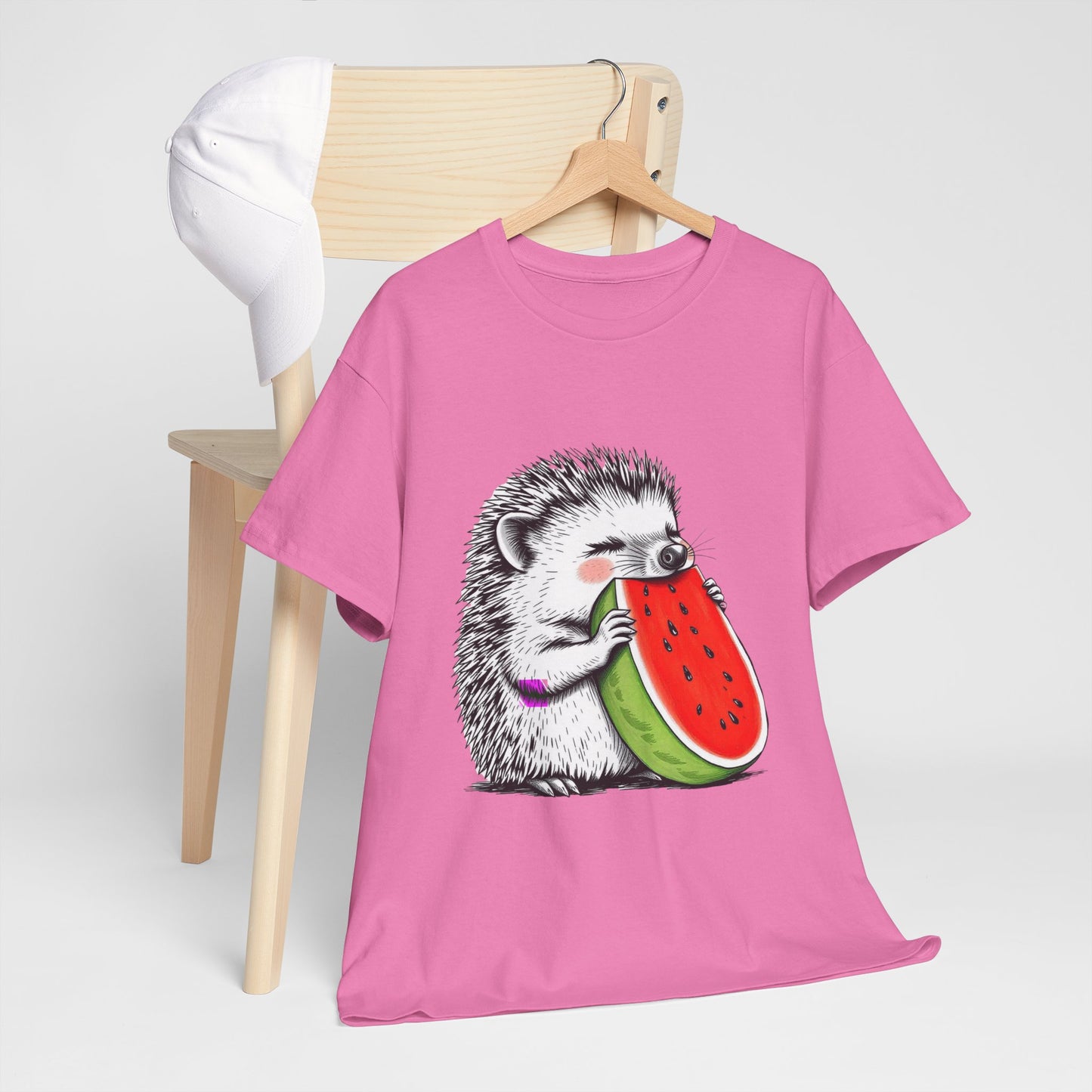 Colorful Hedgehog T-Shirt, Cute Animal Eating Watermelon Tee, Unisex Graphic Shirt, Summer Fashion Top, Casual Wear, Gift Idea