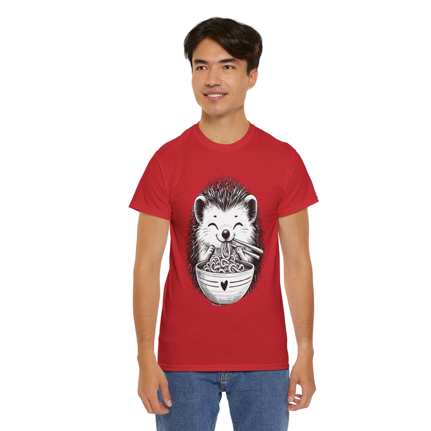 Noodle Hedgehog Shirt, Ramen HedgehogT-Shirt, Foodie Lover Shirts, Black Hedgehog Noodle T-Shirts, Retro HedgehogTees, Hedgehog Lover Sweatshirts, Black Hedgehog Tee Cute Hedgehog Noodle Unisex Heavy Cotton Tee - Perfect for Animal Lovers