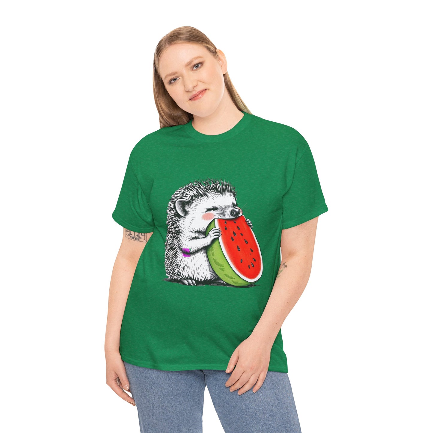 Colorful Hedgehog T-Shirt, Cute Animal Eating Watermelon Tee, Unisex Graphic Shirt, Summer Fashion Top, Casual Wear, Gift Idea