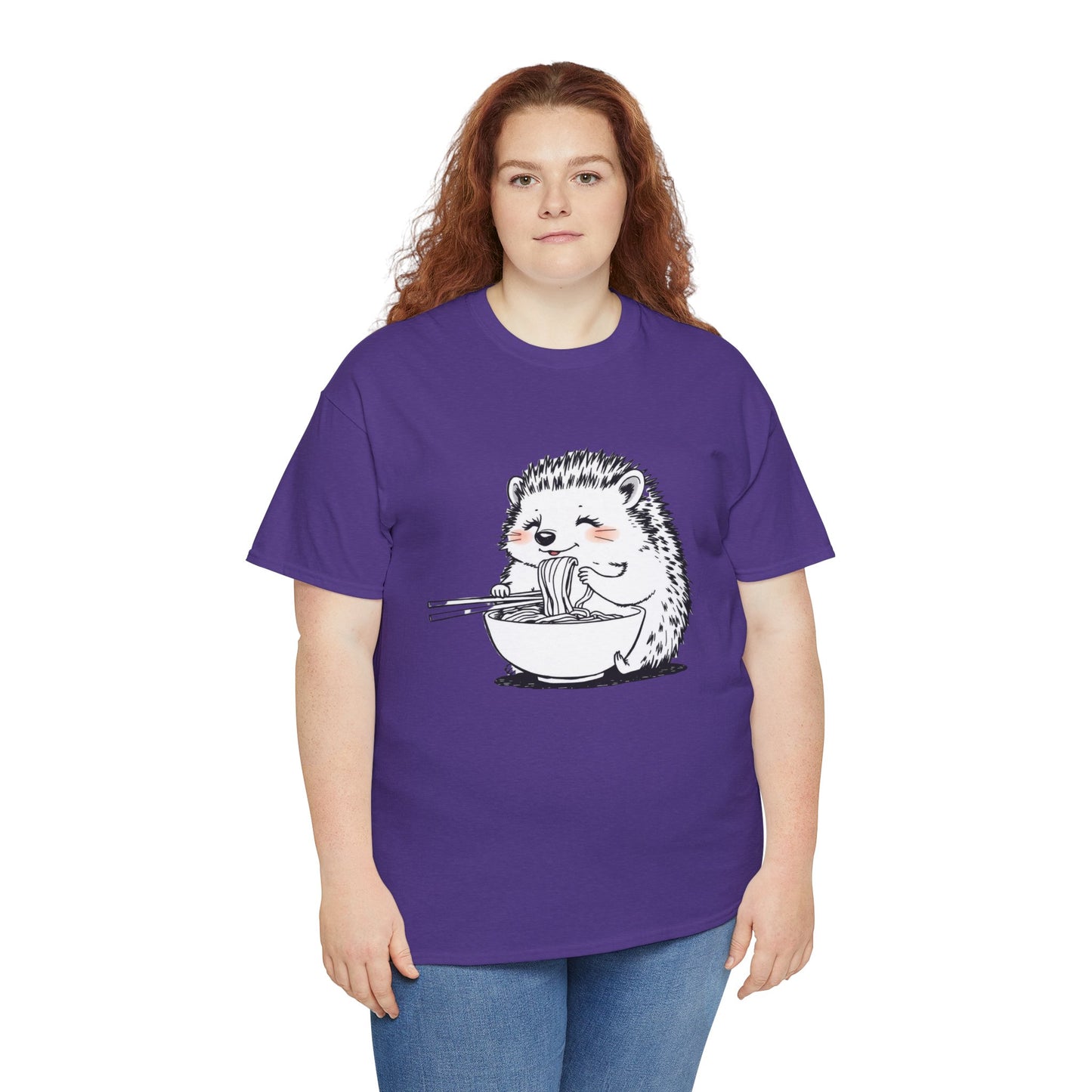 Noodle Hedgehog Shirt, Ramen HedgehogT-Shirt, Foodie Lover Shirts, Black Hedgehog Noodle T-Shirts, Retro HedgehogTees, Hedgehog Lover Sweatshirts, Black Hedgehog Tee Cute Hedgehog Eating Noodles Unisex Heavy Cotton Tee