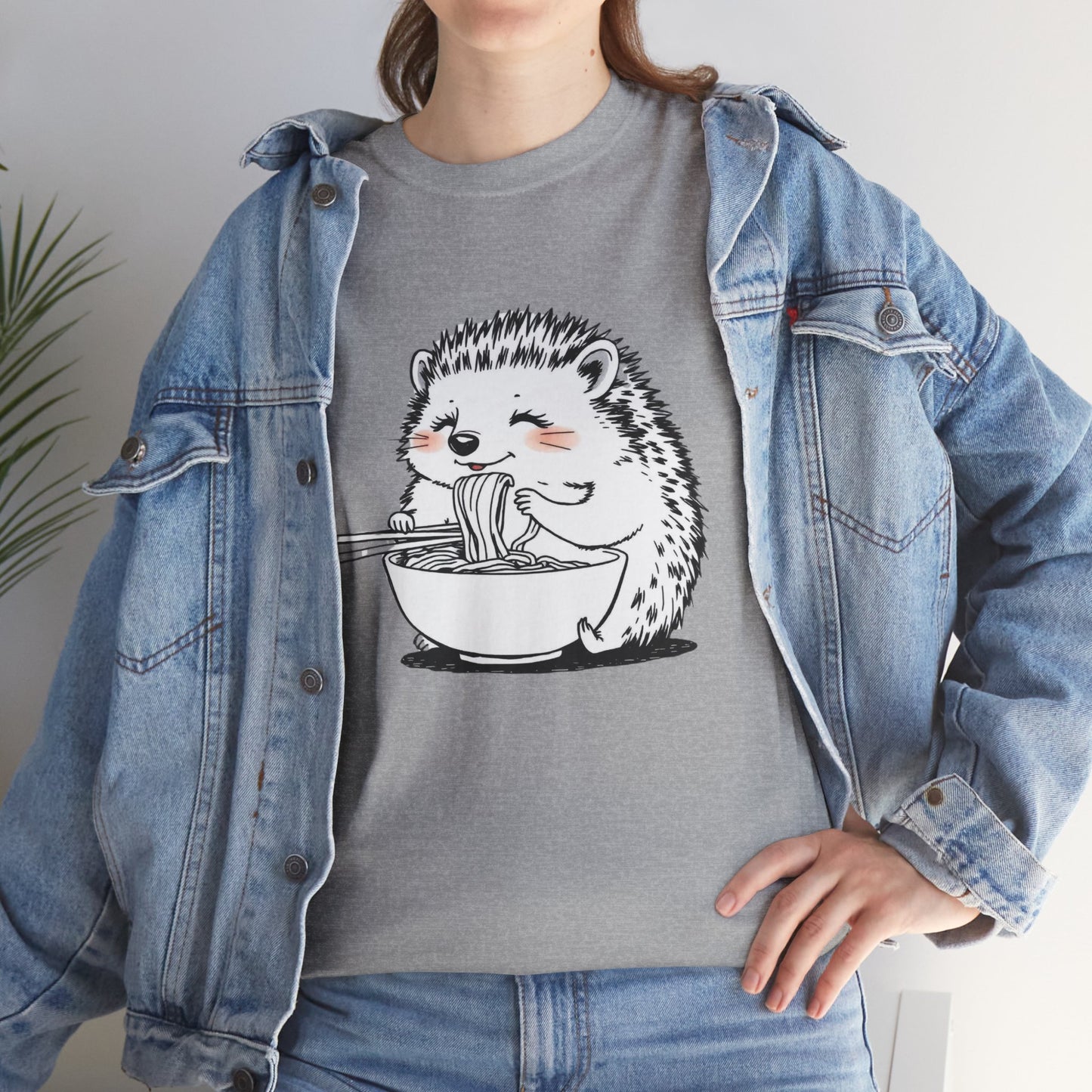Noodle Hedgehog Shirt, Ramen HedgehogT-Shirt, Foodie Lover Shirts, Black Hedgehog Noodle T-Shirts, Retro HedgehogTees, Hedgehog Lover Sweatshirts, Black Hedgehog Tee Cute Hedgehog Eating Noodles Unisex Heavy Cotton Tee