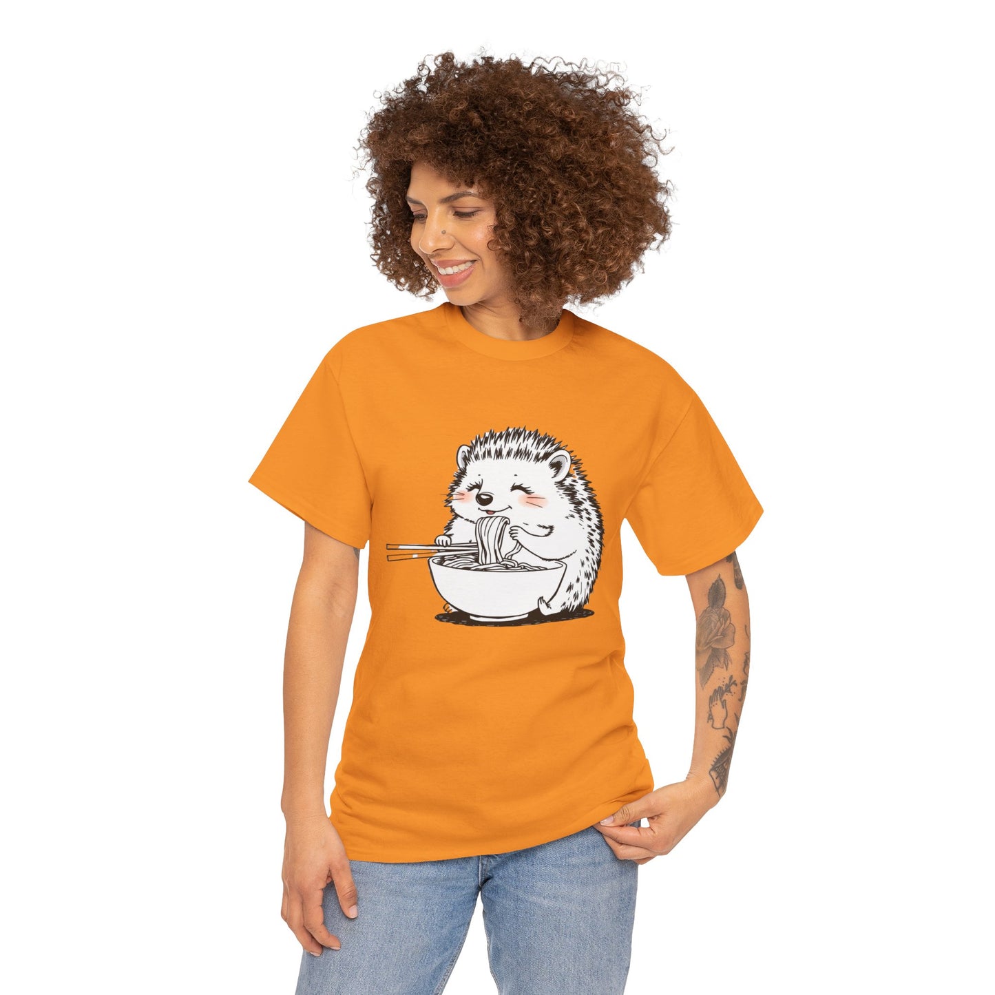 Noodle Hedgehog Shirt, Ramen HedgehogT-Shirt, Foodie Lover Shirts, Black Hedgehog Noodle T-Shirts, Retro HedgehogTees, Hedgehog Lover Sweatshirts, Black Hedgehog Tee Cute Hedgehog Eating Noodles Unisex Heavy Cotton Tee