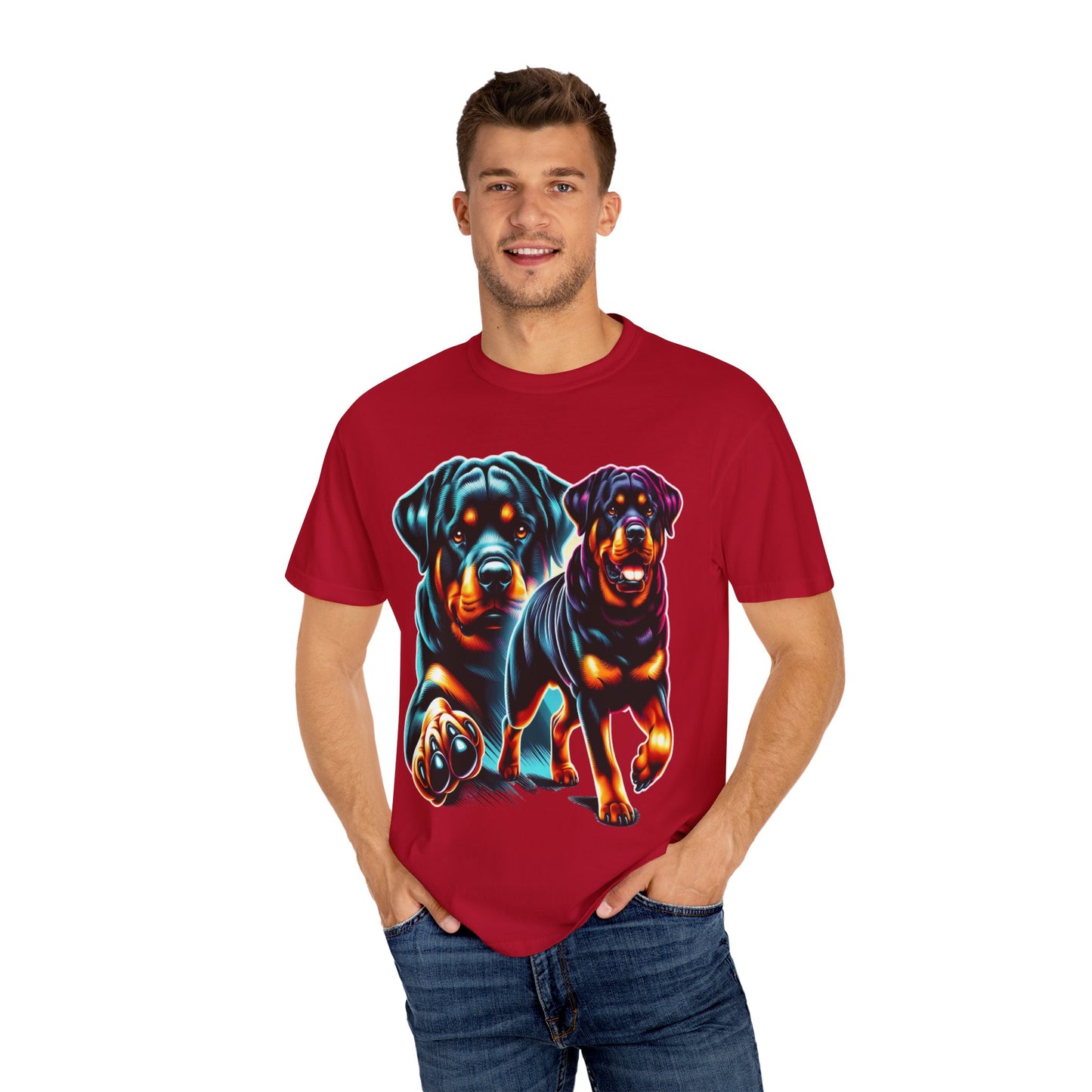 Vibrant Rottweiler Duo Unisex T-Shirt . Rottweiler Lover 3D T-Shirt – Mother’s Day Gift | All Over Print, Best Price