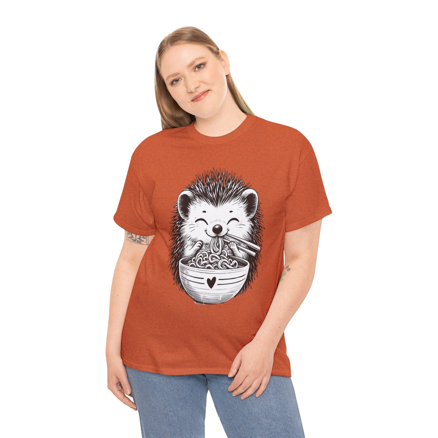 Noodle Hedgehog Shirt, Ramen HedgehogT-Shirt, Foodie Lover Shirts, Black Hedgehog Noodle T-Shirts, Retro HedgehogTees, Hedgehog Lover Sweatshirts, Black Hedgehog Tee Cute Hedgehog Noodle Unisex Heavy Cotton Tee - Perfect for Animal Lovers