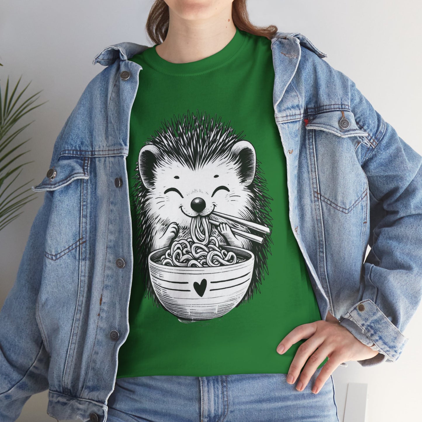 Noodle Hedgehog Shirt, Ramen HedgehogT-Shirt, Foodie Lover Shirts, Black Hedgehog Noodle T-Shirts, Retro HedgehogTees, Hedgehog Lover Sweatshirts, Black Hedgehog Tee Cute Hedgehog Noodle Unisex Heavy Cotton Tee - Perfect for Animal Lovers