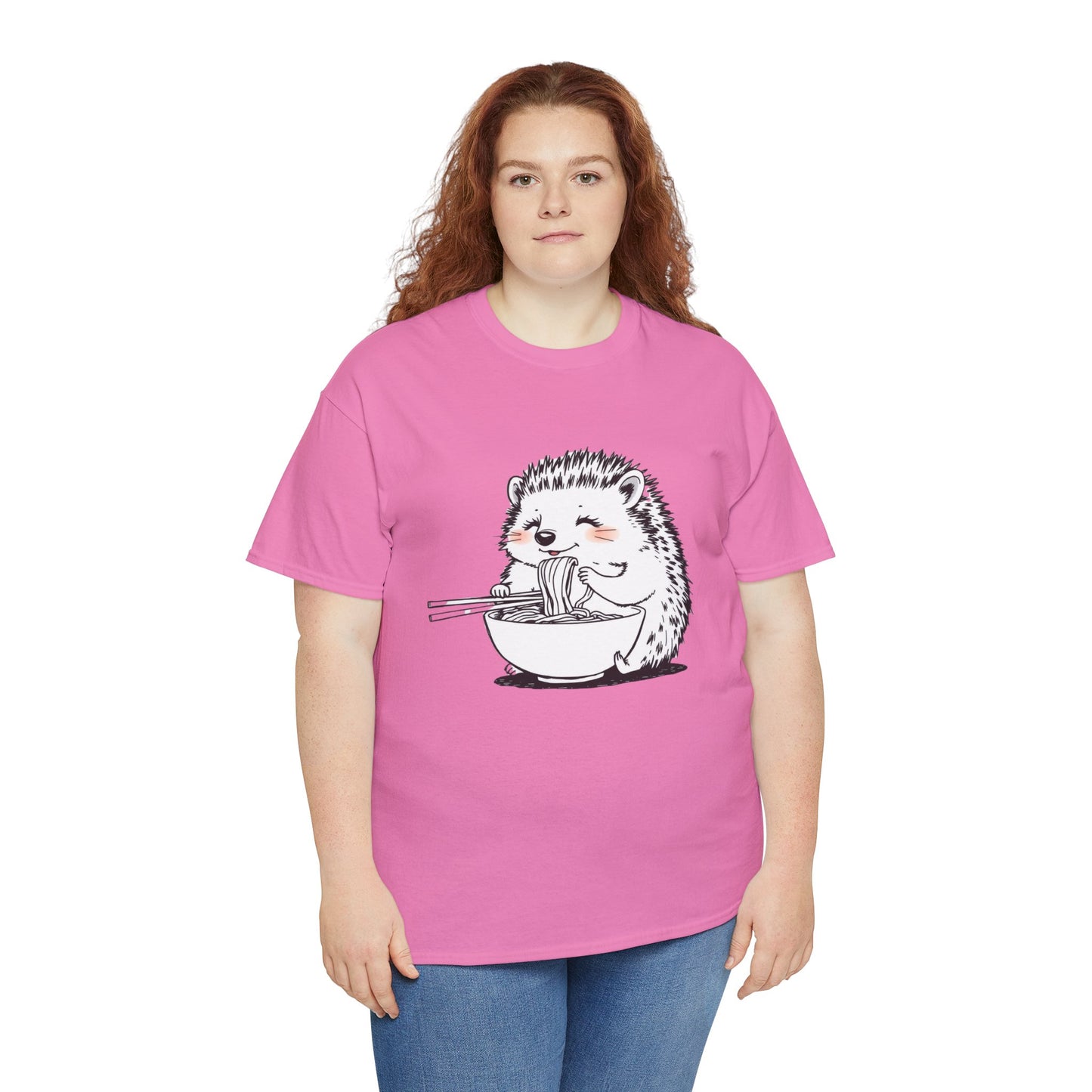 Noodle Hedgehog Shirt, Ramen HedgehogT-Shirt, Foodie Lover Shirts, Black Hedgehog Noodle T-Shirts, Retro HedgehogTees, Hedgehog Lover Sweatshirts, Black Hedgehog Tee Cute Hedgehog Eating Noodles Unisex Heavy Cotton Tee