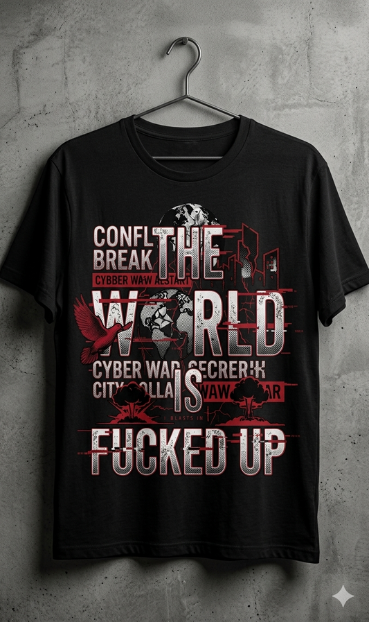 The World Is F*cked Up T-Shirt – Distressed Globe Graphic Tee, Anti War Streetwear, Dark Aesthetic Shirt