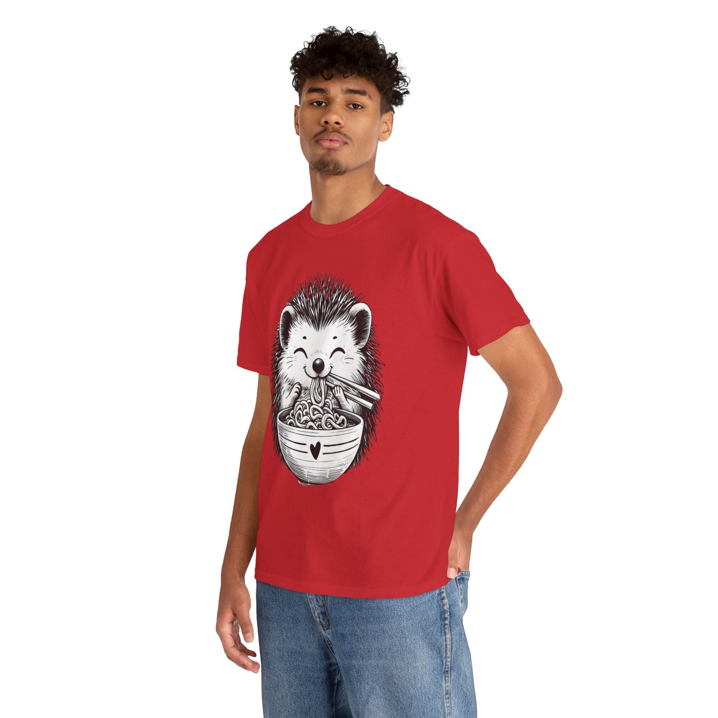 Noodle Hedgehog Shirt, Ramen HedgehogT-Shirt, Foodie Lover Shirts, Black Hedgehog Noodle T-Shirts, Retro HedgehogTees, Hedgehog Lover Sweatshirts, Black Hedgehog Tee Cute Hedgehog Noodle Unisex Heavy Cotton Tee - Perfect for Animal Lovers