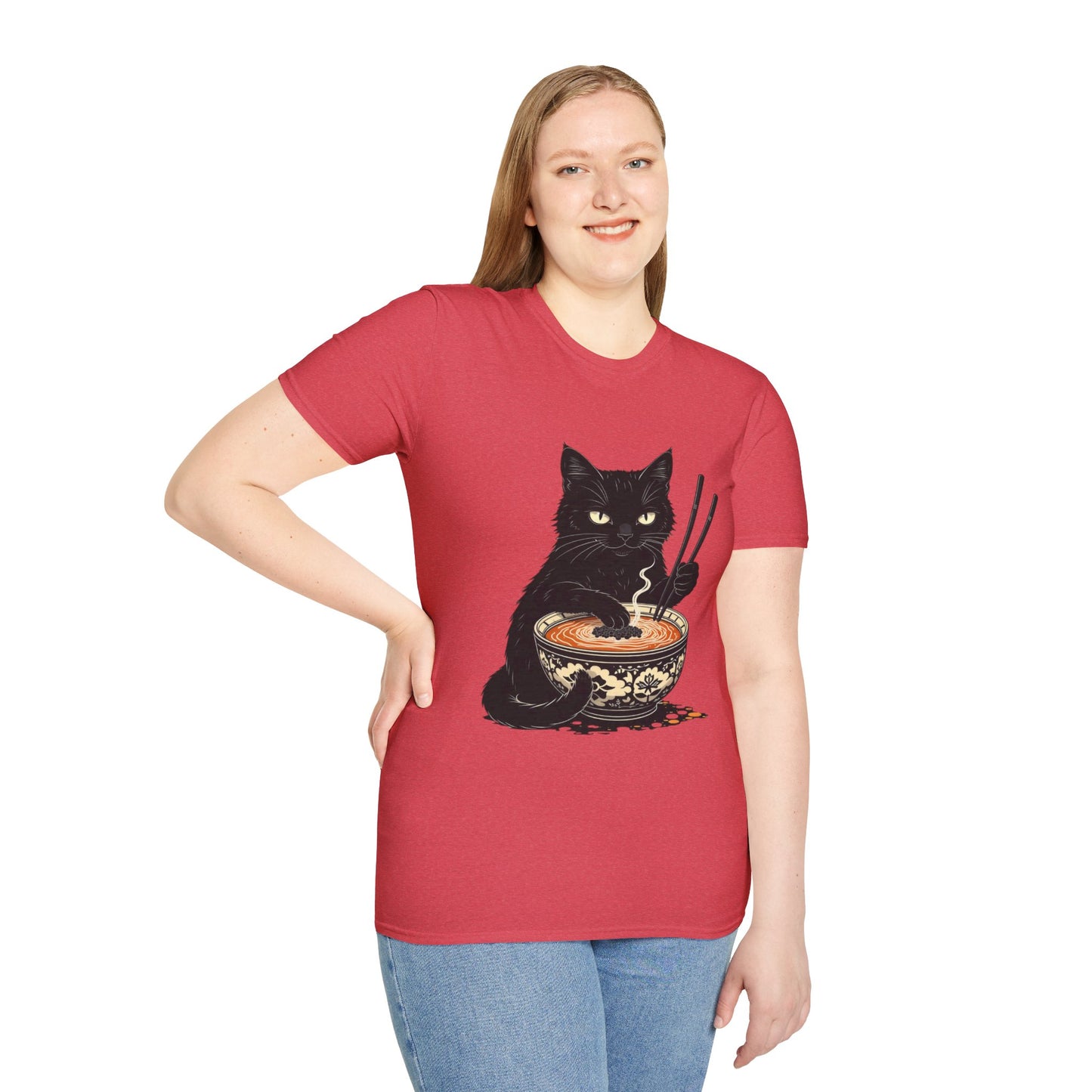 Noodle Cat Shirt, Ramen Cat T-Shirt, Foodie Lover Shirts, Black Cat Noodle T-Shirts, Retro Cat Tees, Cat Lover Sweatshirts, Black Cat Tee Funny Black Cat Ramen Unisex Softstyle T-Shirt