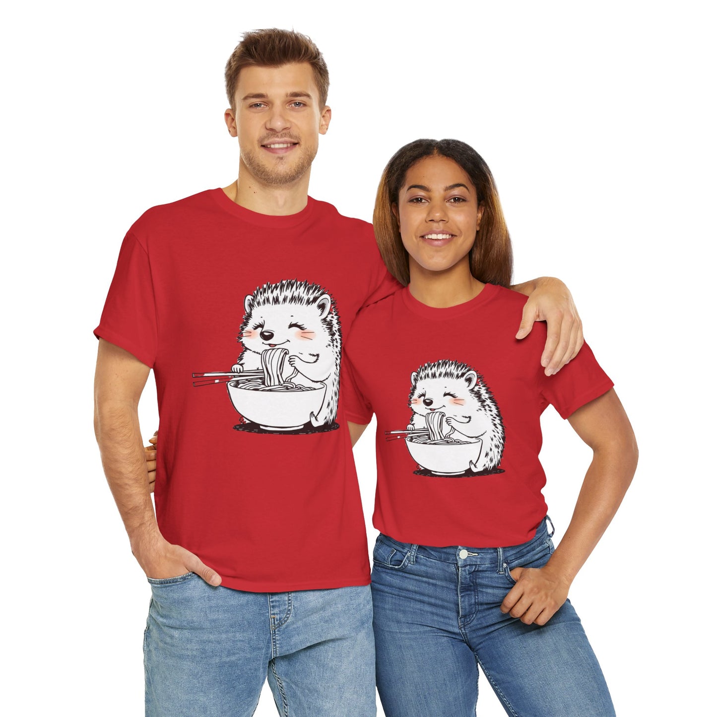 Noodle Hedgehog Shirt, Ramen HedgehogT-Shirt, Foodie Lover Shirts, Black Hedgehog Noodle T-Shirts, Retro HedgehogTees, Hedgehog Lover Sweatshirts, Black Hedgehog Tee Cute Hedgehog Eating Noodles Unisex Heavy Cotton Tee
