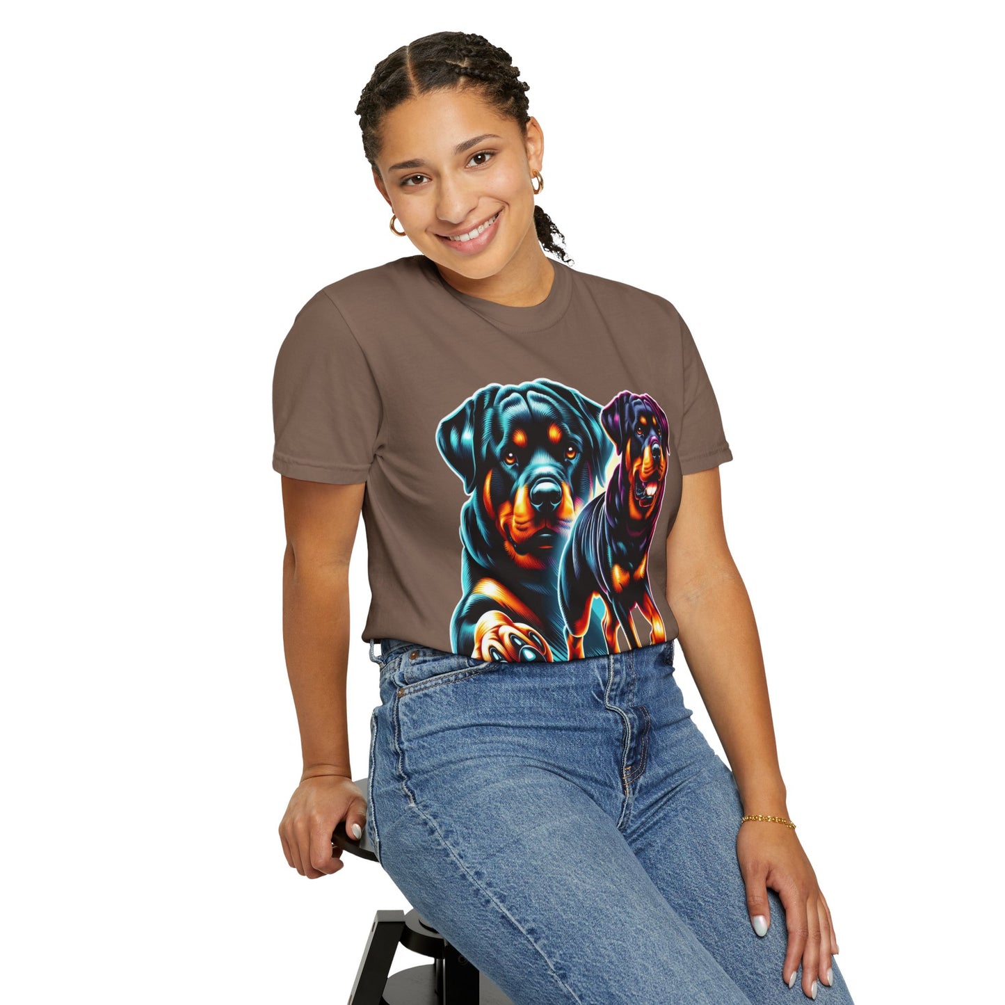Vibrant Rottweiler Duo Unisex T-Shirt . Rottweiler Lover 3D T-Shirt – Mother’s Day Gift | All Over Print, Best Price