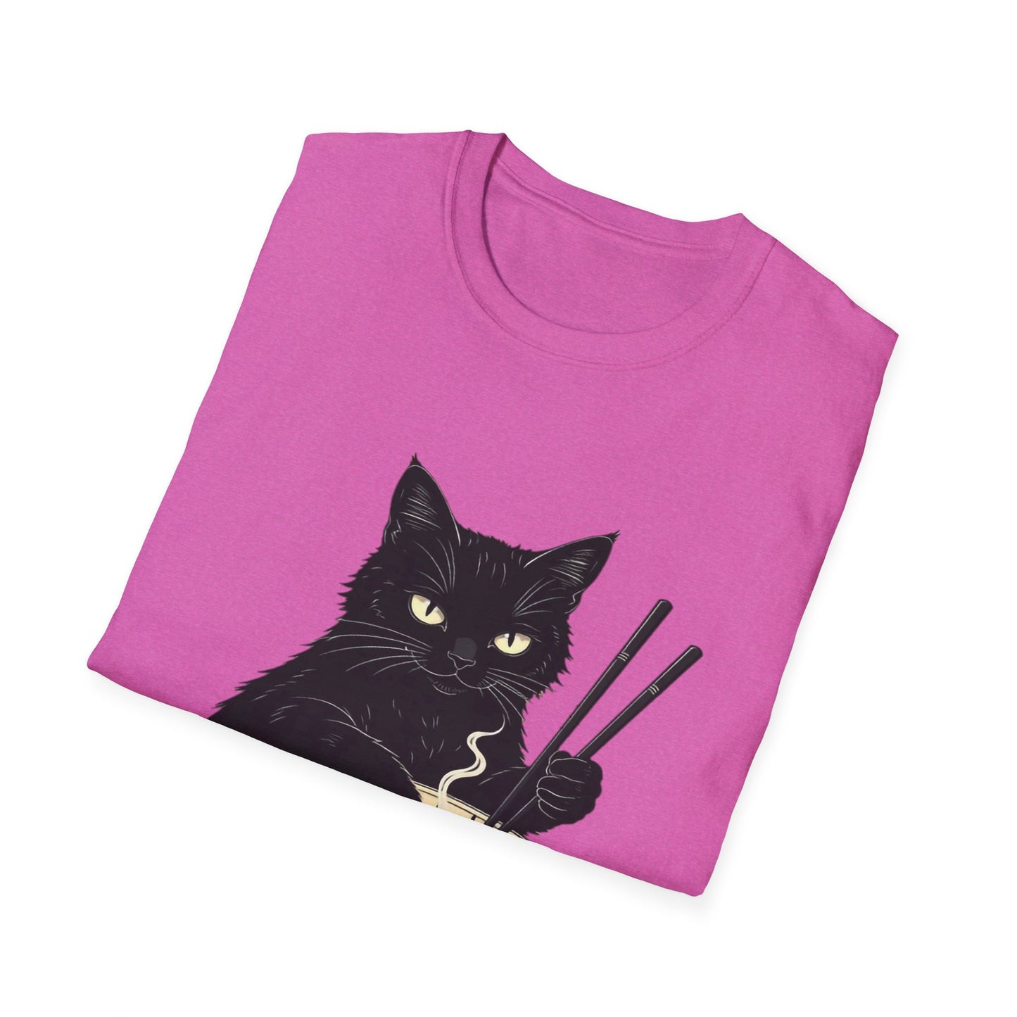 Noodle Cat Shirt, Ramen Cat T-Shirt, Foodie Lover Shirts, Black Cat Noodle T-Shirts, Retro Cat Tees, Cat Lover Sweatshirts, Black Cat Tee Funny Black Cat Ramen Unisex Softstyle T-Shirt