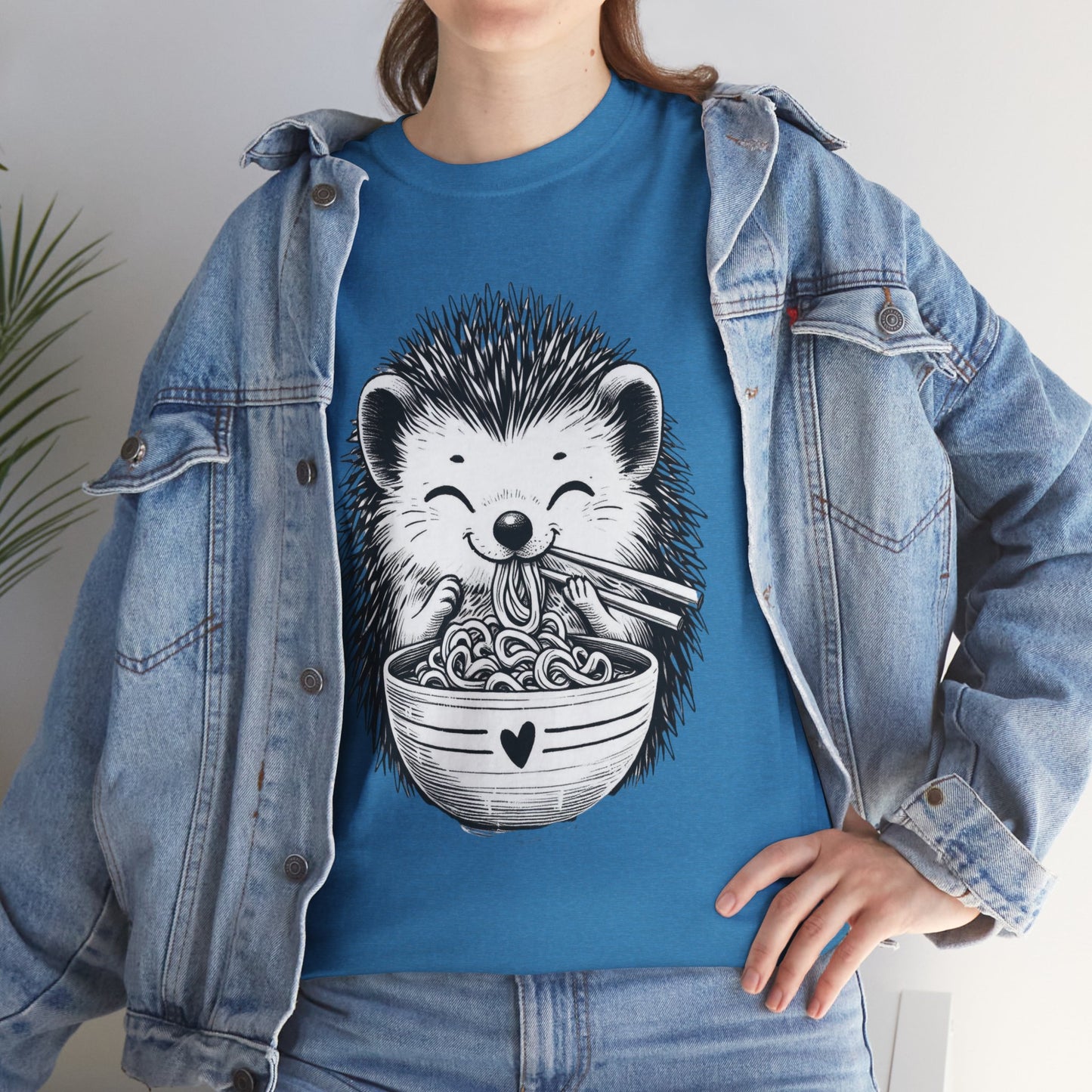 Noodle Hedgehog Shirt, Ramen HedgehogT-Shirt, Foodie Lover Shirts, Black Hedgehog Noodle T-Shirts, Retro HedgehogTees, Hedgehog Lover Sweatshirts, Black Hedgehog Tee Cute Hedgehog Noodle Unisex Heavy Cotton Tee - Perfect for Animal Lovers