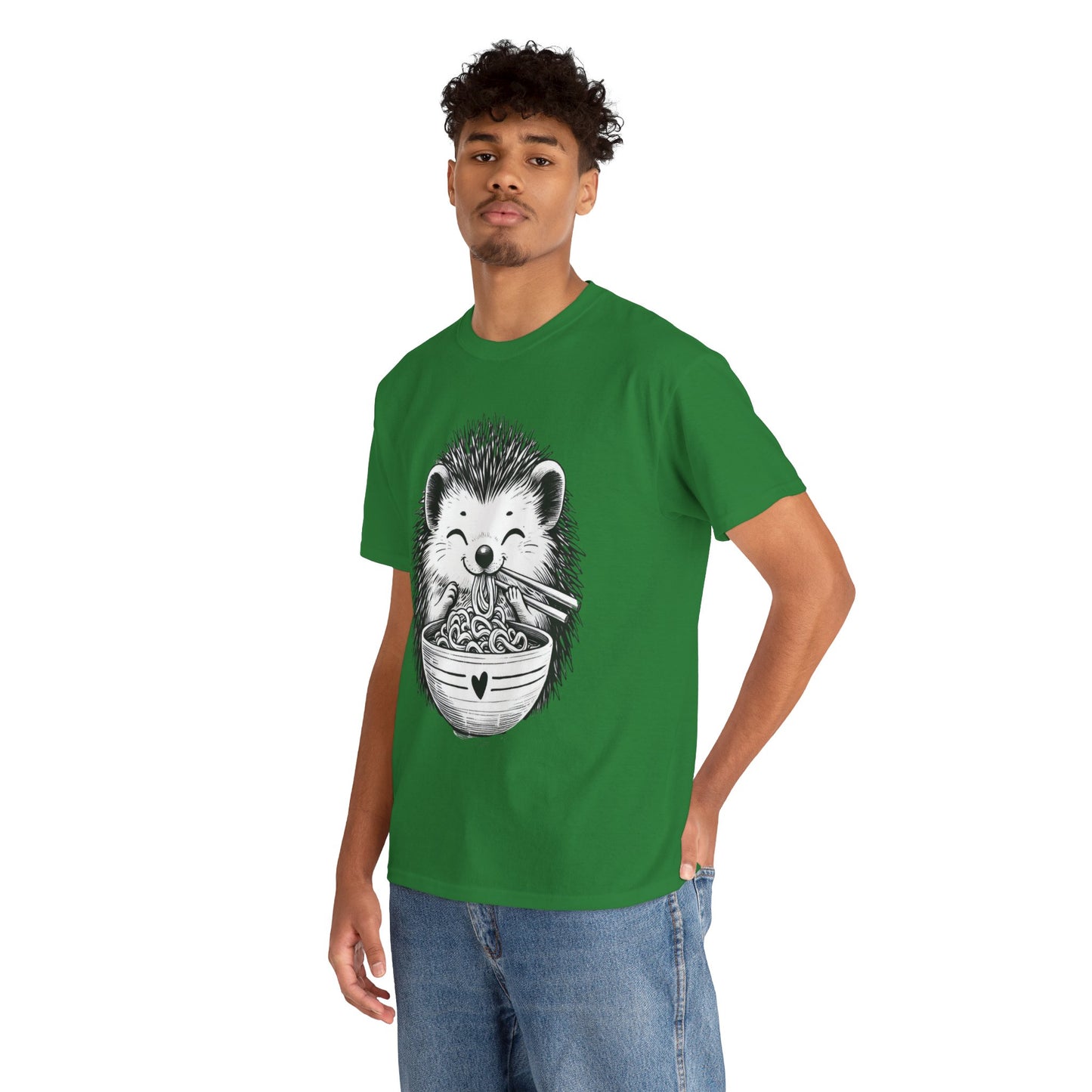 Noodle Hedgehog Shirt, Ramen HedgehogT-Shirt, Foodie Lover Shirts, Black Hedgehog Noodle T-Shirts, Retro HedgehogTees, Hedgehog Lover Sweatshirts, Black Hedgehog Tee Cute Hedgehog Noodle Unisex Heavy Cotton Tee - Perfect for Animal Lovers
