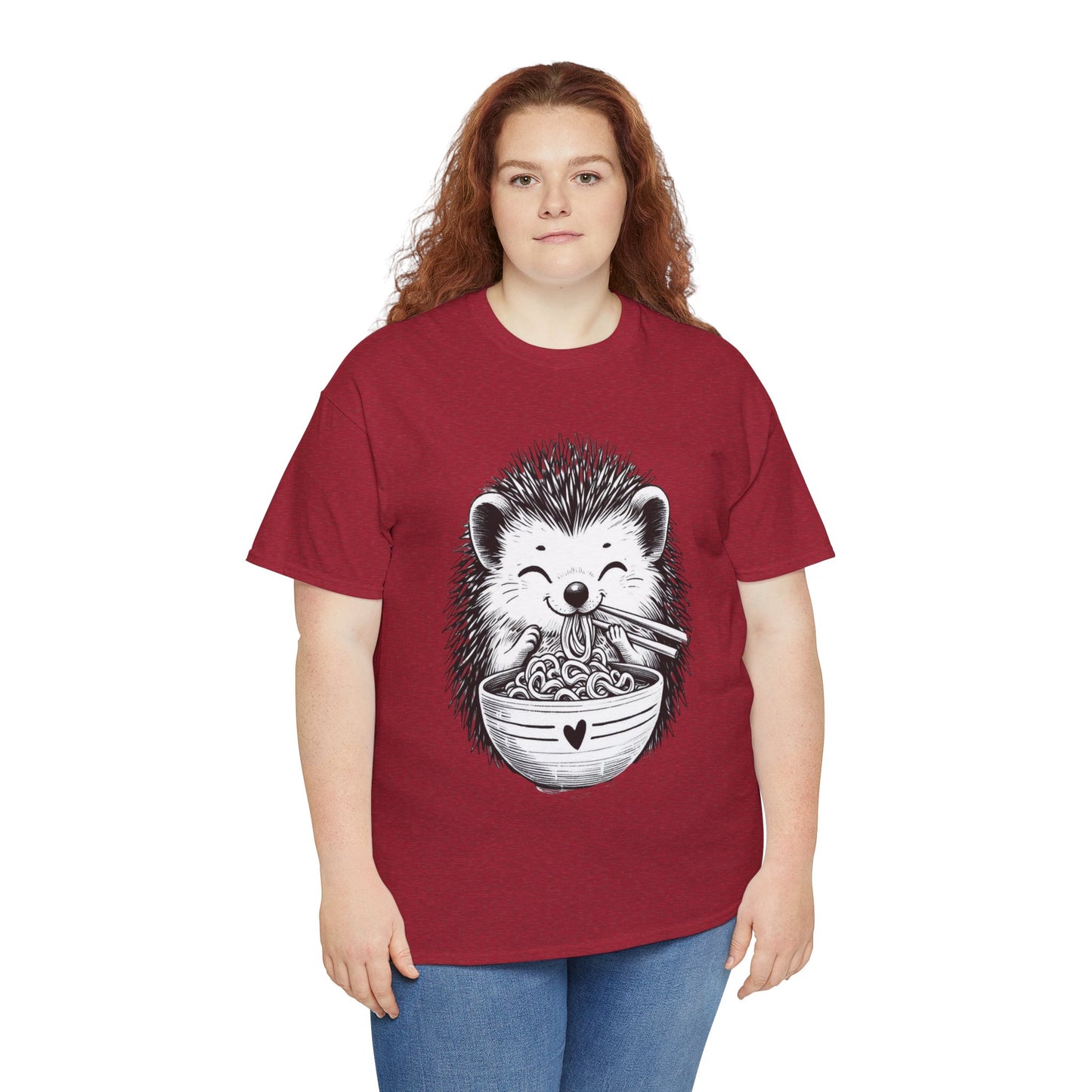 Noodle Hedgehog Shirt, Ramen HedgehogT-Shirt, Foodie Lover Shirts, Black Hedgehog Noodle T-Shirts, Retro HedgehogTees, Hedgehog Lover Sweatshirts, Black Hedgehog Tee Cute Hedgehog Noodle Unisex Heavy Cotton Tee - Perfect for Animal Lovers