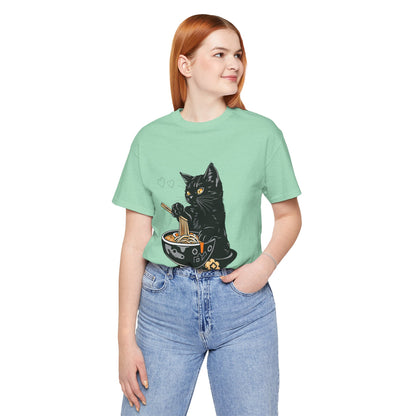 Noodle Cat Shirt, Ramen Cat T-Shirt, Foodie Lover Shirts, Black Cat Noodle T-Shirts, Retro Cat Tees, Cat Lover Sweatshirts, Black Cat Tee