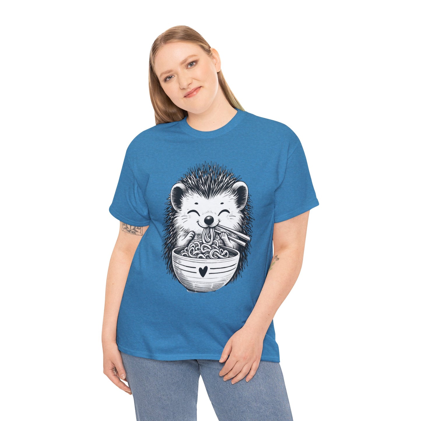 Noodle Hedgehog Shirt, Ramen HedgehogT-Shirt, Foodie Lover Shirts, Black Hedgehog Noodle T-Shirts, Retro HedgehogTees, Hedgehog Lover Sweatshirts, Black Hedgehog Tee Cute Hedgehog Noodle Unisex Heavy Cotton Tee - Perfect for Animal Lovers