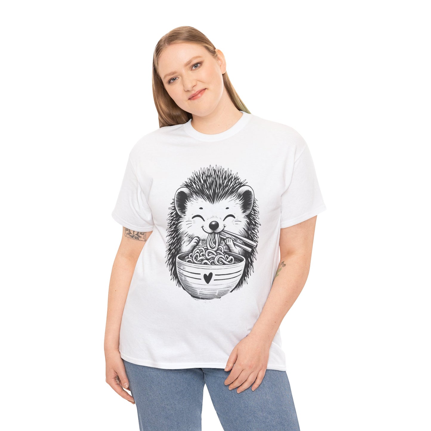 Noodle Hedgehog Shirt, Ramen HedgehogT-Shirt, Foodie Lover Shirts, Black Hedgehog Noodle T-Shirts, Retro HedgehogTees, Hedgehog Lover Sweatshirts, Black Hedgehog Tee Cute Hedgehog Noodle Unisex Heavy Cotton Tee - Perfect for Animal Lovers