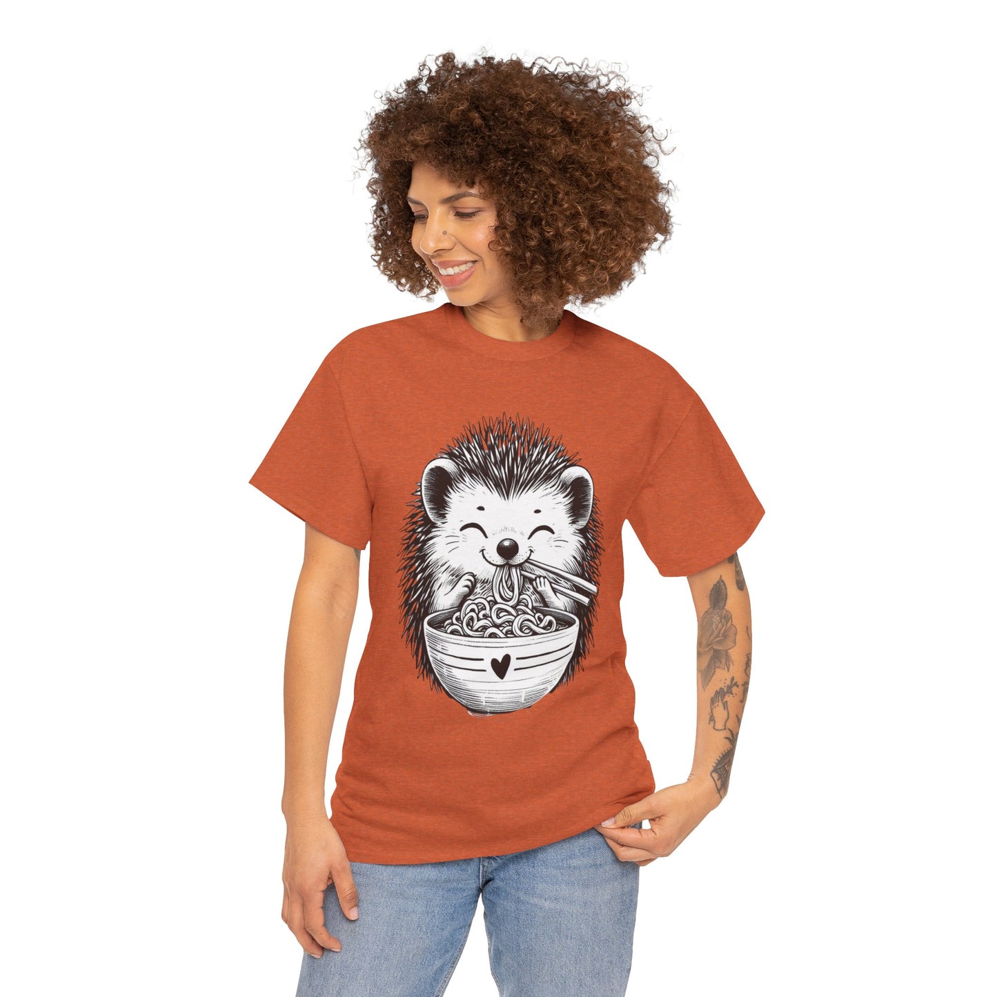 Noodle Hedgehog Shirt, Ramen HedgehogT-Shirt, Foodie Lover Shirts, Black Hedgehog Noodle T-Shirts, Retro HedgehogTees, Hedgehog Lover Sweatshirts, Black Hedgehog Tee Cute Hedgehog Noodle Unisex Heavy Cotton Tee - Perfect for Animal Lovers