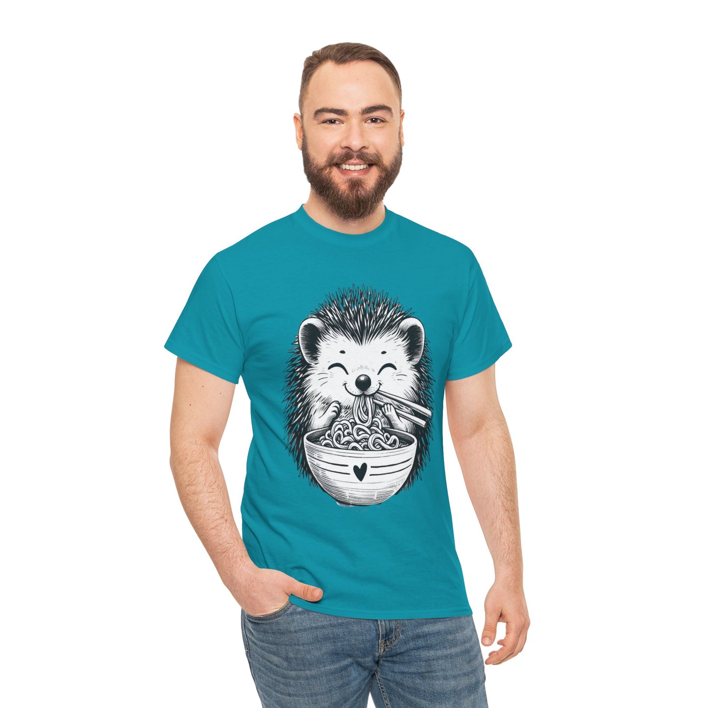 Noodle Hedgehog Shirt, Ramen HedgehogT-Shirt, Foodie Lover Shirts, Black Hedgehog Noodle T-Shirts, Retro HedgehogTees, Hedgehog Lover Sweatshirts, Black Hedgehog Tee Cute Hedgehog Noodle Unisex Heavy Cotton Tee - Perfect for Animal Lovers