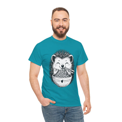 Noodle Hedgehog Shirt, Ramen HedgehogT-Shirt, Foodie Lover Shirts, Black Hedgehog Noodle T-Shirts, Retro HedgehogTees, Hedgehog Lover Sweatshirts, Black Hedgehog Tee Cute Hedgehog Noodle Unisex Heavy Cotton Tee - Perfect for Animal Lovers