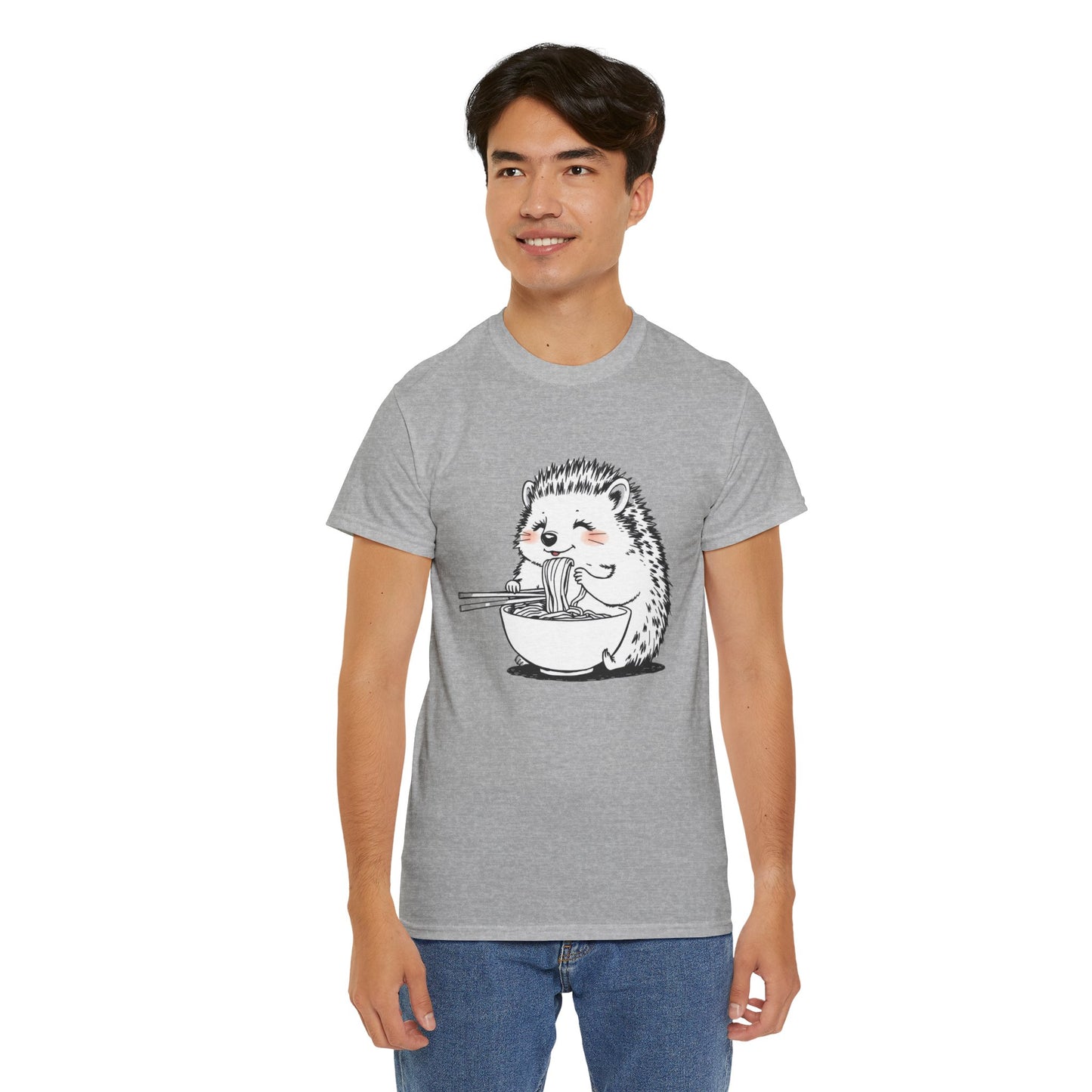 Noodle Hedgehog Shirt, Ramen HedgehogT-Shirt, Foodie Lover Shirts, Black Hedgehog Noodle T-Shirts, Retro HedgehogTees, Hedgehog Lover Sweatshirts, Black Hedgehog Tee Cute Hedgehog Eating Noodles Unisex Heavy Cotton Tee