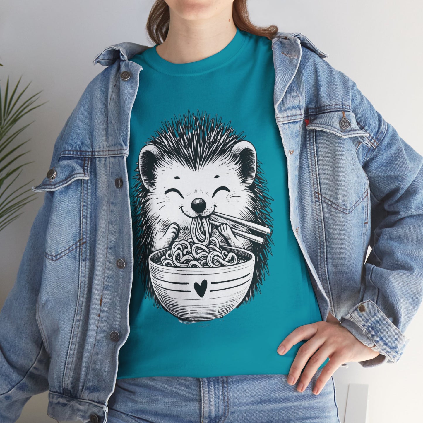 Noodle Hedgehog Shirt, Ramen HedgehogT-Shirt, Foodie Lover Shirts, Black Hedgehog Noodle T-Shirts, Retro HedgehogTees, Hedgehog Lover Sweatshirts, Black Hedgehog Tee Cute Hedgehog Noodle Unisex Heavy Cotton Tee - Perfect for Animal Lovers