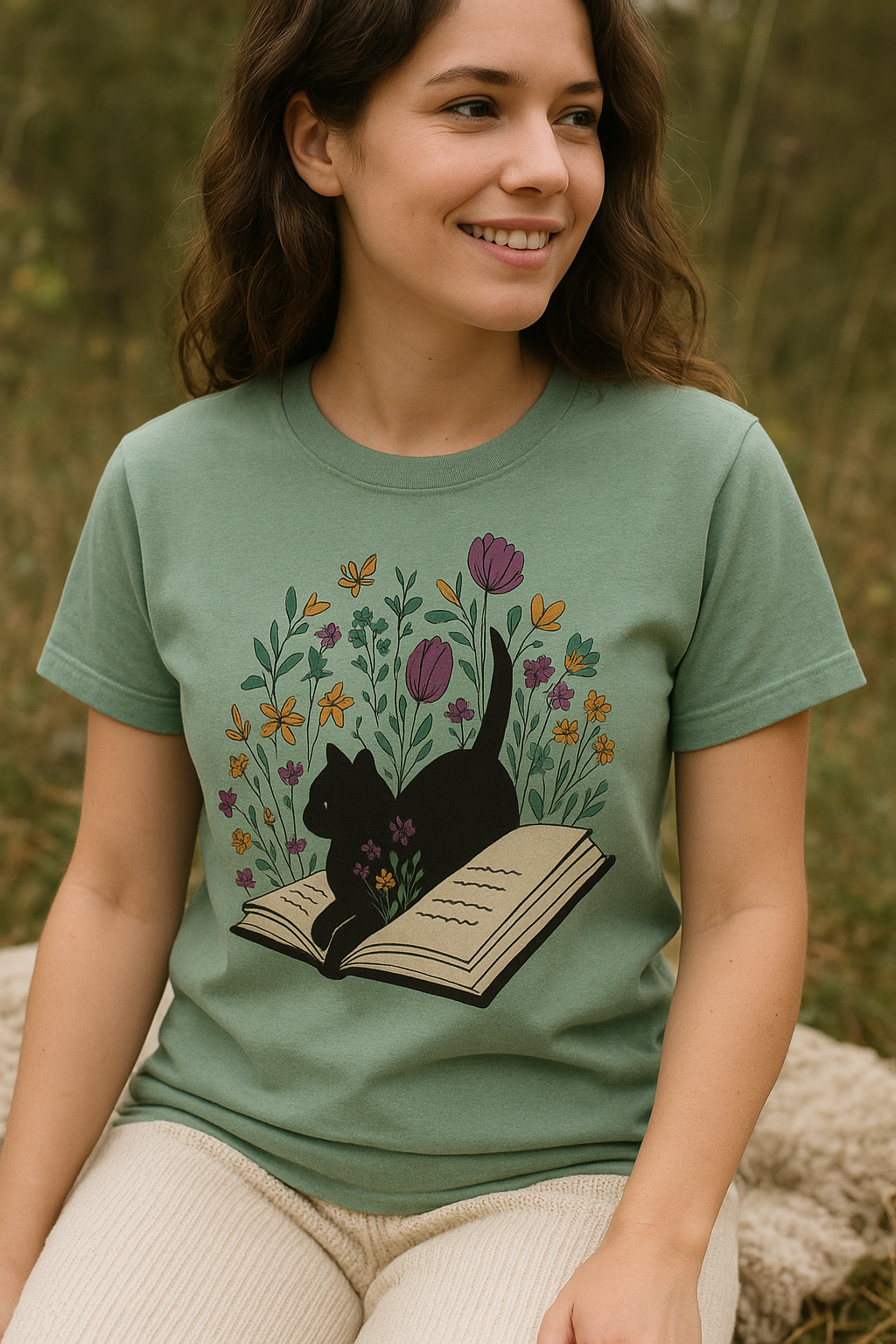 Floral Cat Shirt – Cute Cat Lover T-Shirt, Cat Book Shirt, Perfect Cat Mom Gift for Her