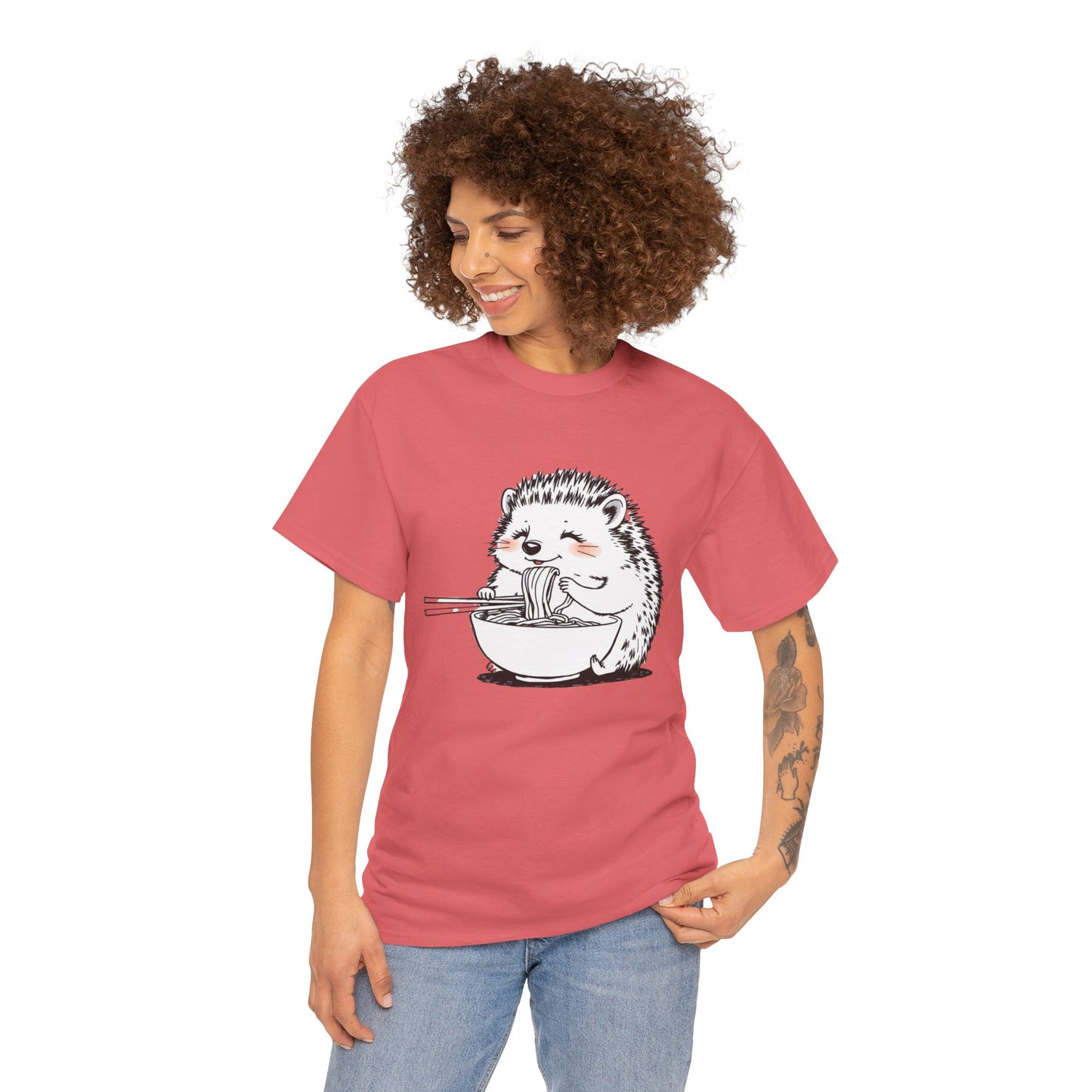 Noodle Hedgehog Shirt, Ramen HedgehogT-Shirt, Foodie Lover Shirts, Black Hedgehog Noodle T-Shirts, Retro HedgehogTees, Hedgehog Lover Sweatshirts, Black Hedgehog Tee Cute Hedgehog Eating Noodles Unisex Heavy Cotton Tee