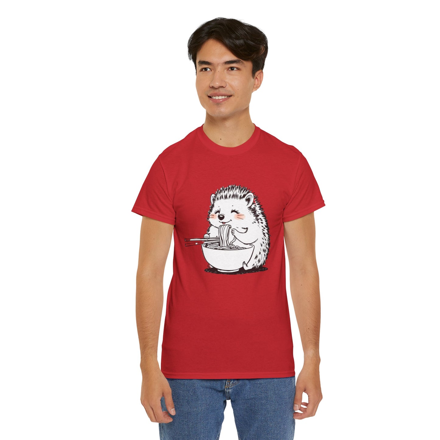 Noodle Hedgehog Shirt, Ramen HedgehogT-Shirt, Foodie Lover Shirts, Black Hedgehog Noodle T-Shirts, Retro HedgehogTees, Hedgehog Lover Sweatshirts, Black Hedgehog Tee Cute Hedgehog Eating Noodles Unisex Heavy Cotton Tee