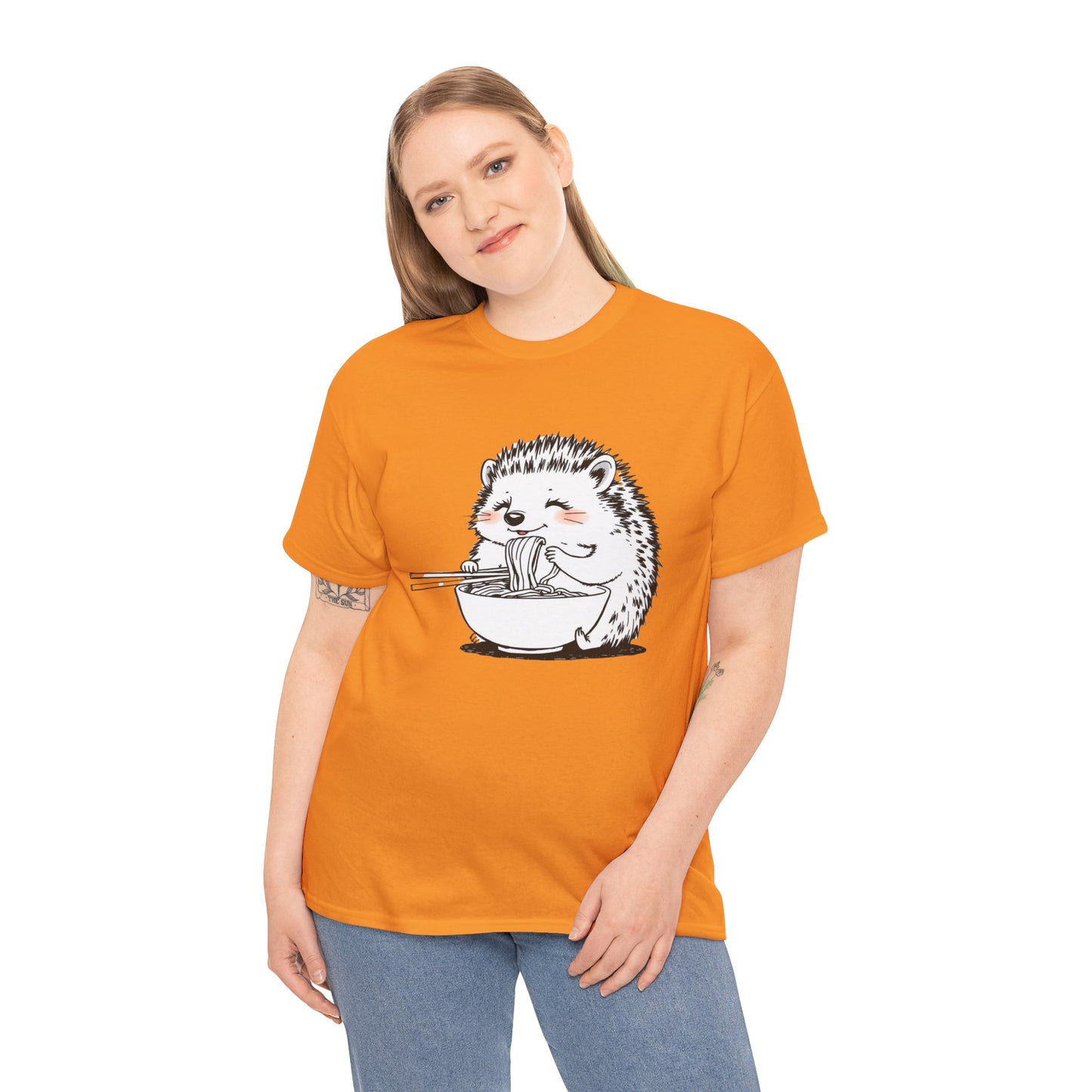Noodle Hedgehog Shirt, Ramen HedgehogT-Shirt, Foodie Lover Shirts, Black Hedgehog Noodle T-Shirts, Retro HedgehogTees, Hedgehog Lover Sweatshirts, Black Hedgehog Tee Cute Hedgehog Eating Noodles Unisex Heavy Cotton Tee