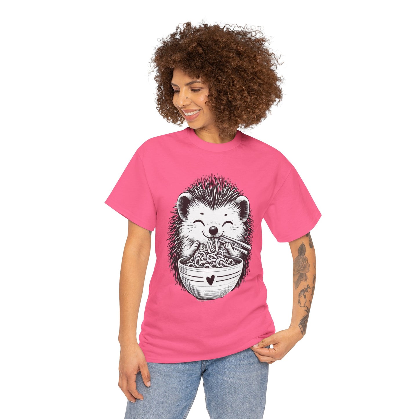 Noodle Hedgehog Shirt, Ramen HedgehogT-Shirt, Foodie Lover Shirts, Black Hedgehog Noodle T-Shirts, Retro HedgehogTees, Hedgehog Lover Sweatshirts, Black Hedgehog Tee Cute Hedgehog Noodle Unisex Heavy Cotton Tee - Perfect for Animal Lovers