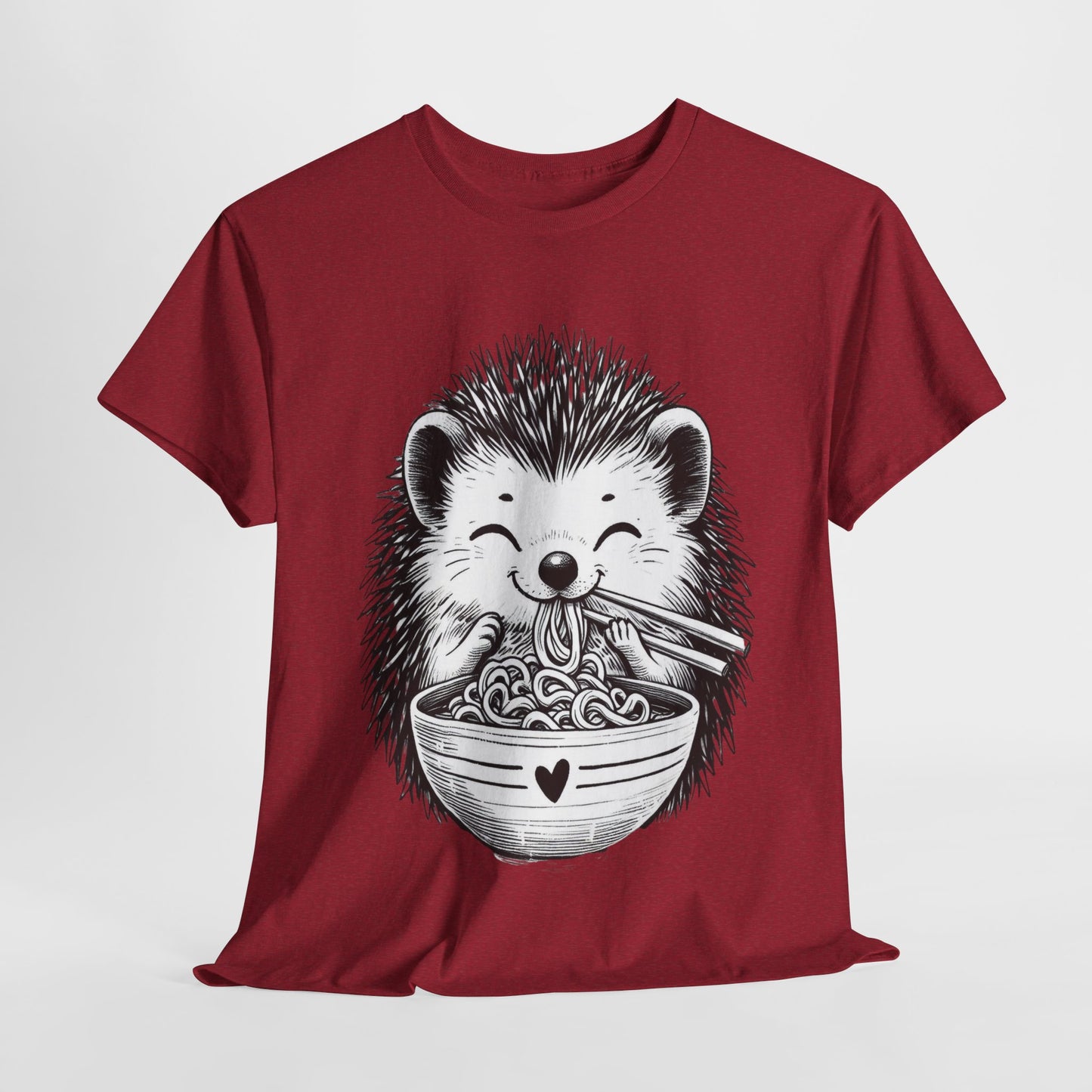 Noodle Hedgehog Shirt, Ramen HedgehogT-Shirt, Foodie Lover Shirts, Black Hedgehog Noodle T-Shirts, Retro HedgehogTees, Hedgehog Lover Sweatshirts, Black Hedgehog Tee Cute Hedgehog Noodle Unisex Heavy Cotton Tee - Perfect for Animal Lovers