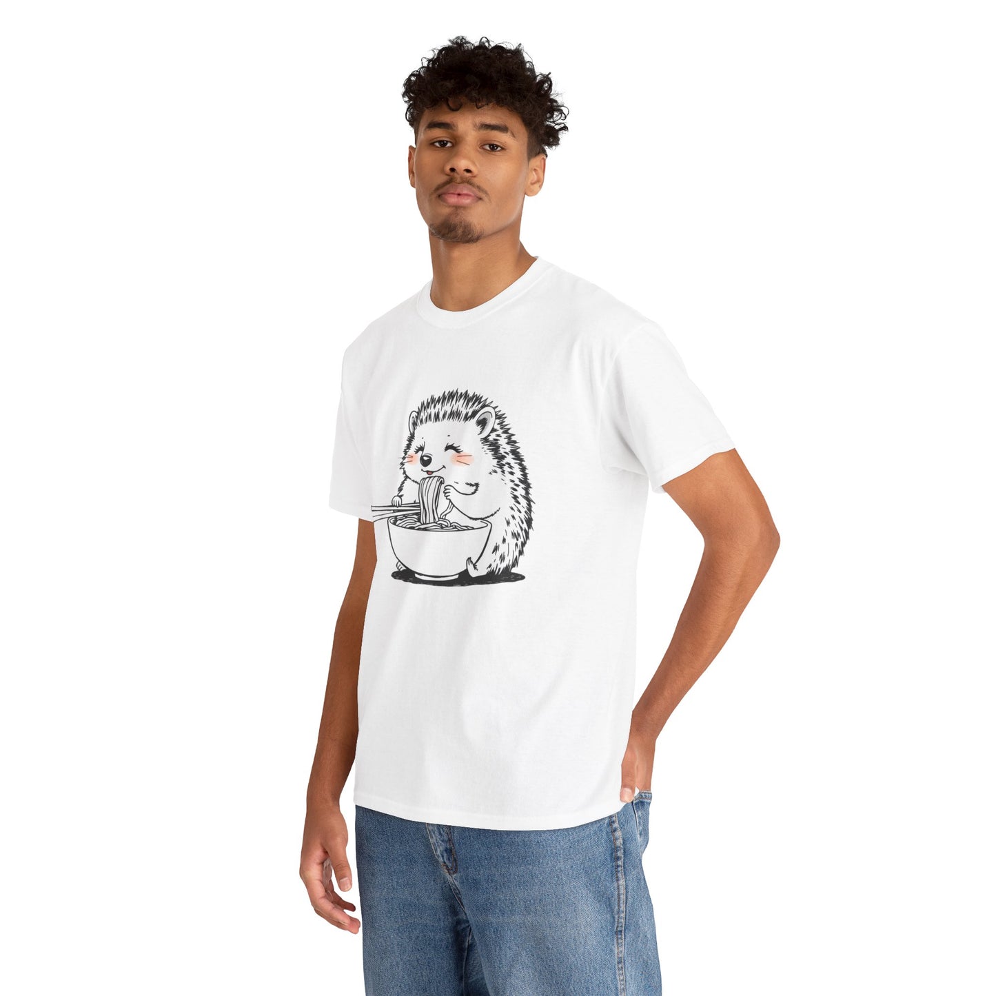 Noodle Hedgehog Shirt, Ramen HedgehogT-Shirt, Foodie Lover Shirts, Black Hedgehog Noodle T-Shirts, Retro HedgehogTees, Hedgehog Lover Sweatshirts, Black Hedgehog Tee Cute Hedgehog Eating Noodles Unisex Heavy Cotton Tee