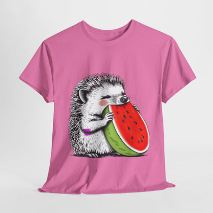 Colorful Hedgehog T-Shirt, Cute Animal Eating Watermelon Tee, Unisex Graphic Shirt, Summer Fashion Top, Casual Wear, Gift Idea