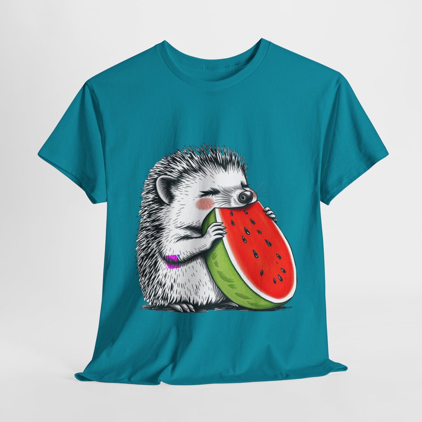 Colorful Hedgehog T-Shirt, Cute Animal Eating Watermelon Tee, Unisex Graphic Shirt, Summer Fashion Top, Casual Wear, Gift Idea