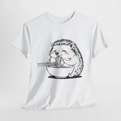 Noodle Hedgehog Shirt, Ramen HedgehogT-Shirt, Foodie Lover Shirts, Black Hedgehog Noodle T-Shirts, Retro HedgehogTees, Hedgehog Lover Sweatshirts, Black Hedgehog Tee Cute Hedgehog Eating Noodles Unisex Heavy Cotton Tee