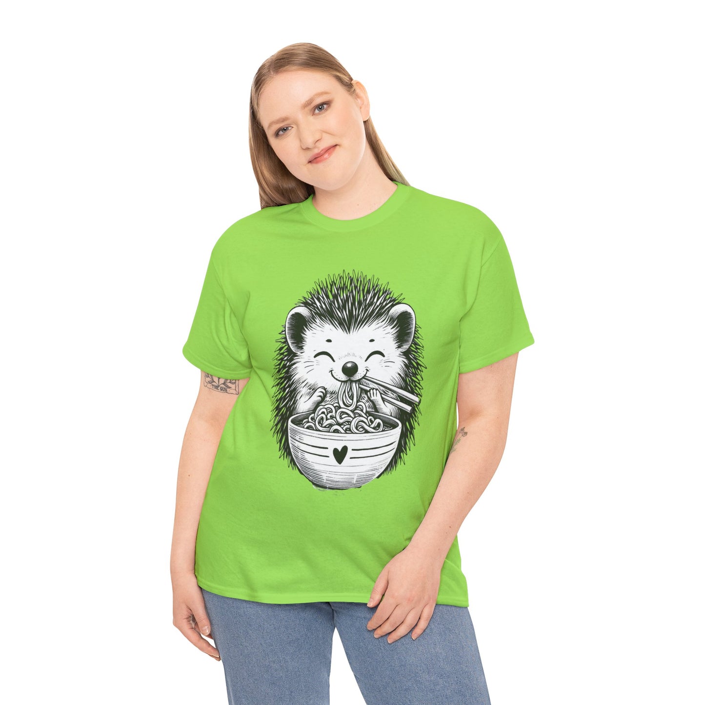 Noodle Hedgehog Shirt, Ramen HedgehogT-Shirt, Foodie Lover Shirts, Black Hedgehog Noodle T-Shirts, Retro HedgehogTees, Hedgehog Lover Sweatshirts, Black Hedgehog Tee Cute Hedgehog Noodle Unisex Heavy Cotton Tee - Perfect for Animal Lovers