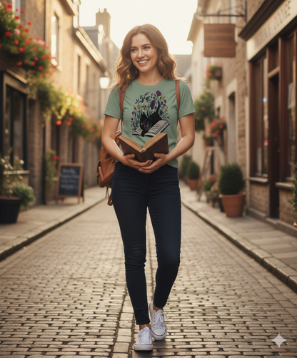 Floral Cat Shirt – Cute Cat Lover T-Shirt, Cat Book Shirt, Perfect Cat Mom Gift for Her