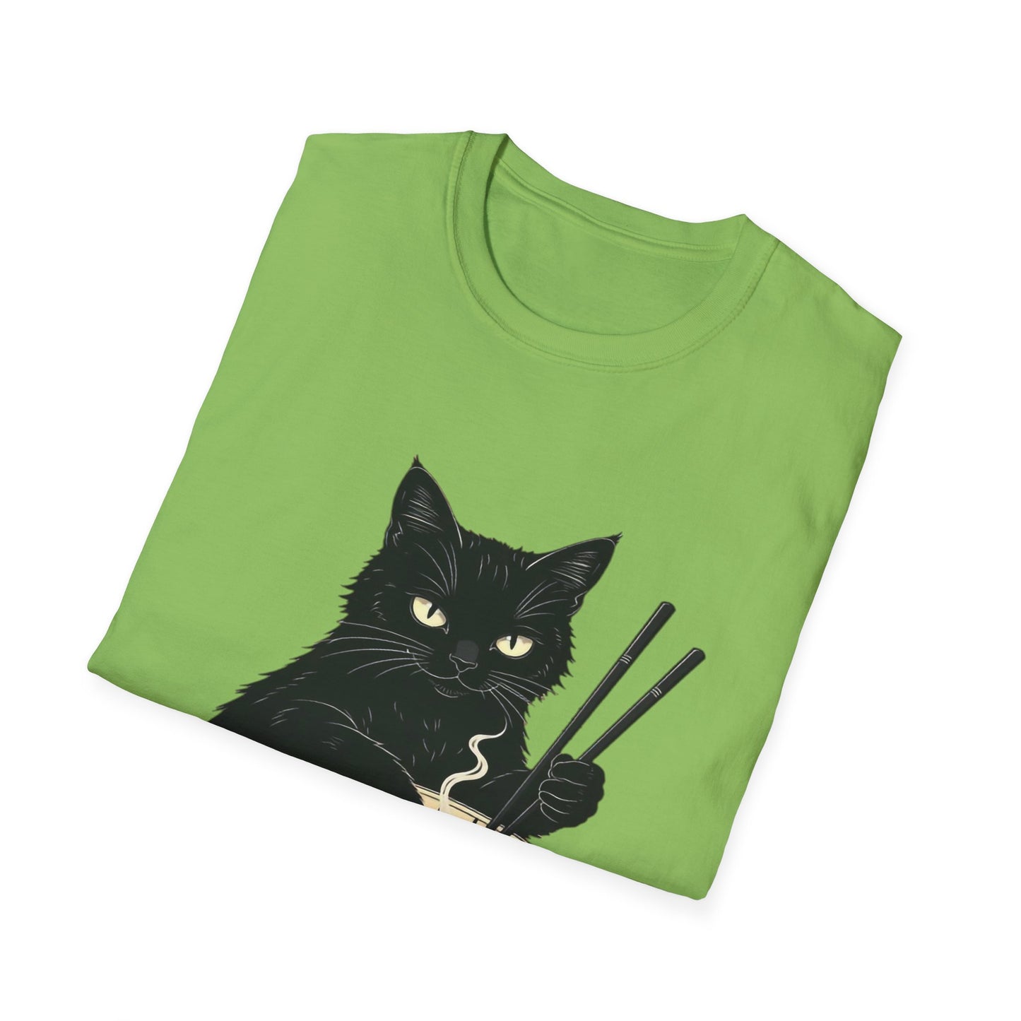 Noodle Cat Shirt, Ramen Cat T-Shirt, Foodie Lover Shirts, Black Cat Noodle T-Shirts, Retro Cat Tees, Cat Lover Sweatshirts, Black Cat Tee Funny Black Cat Ramen Unisex Softstyle T-Shirt