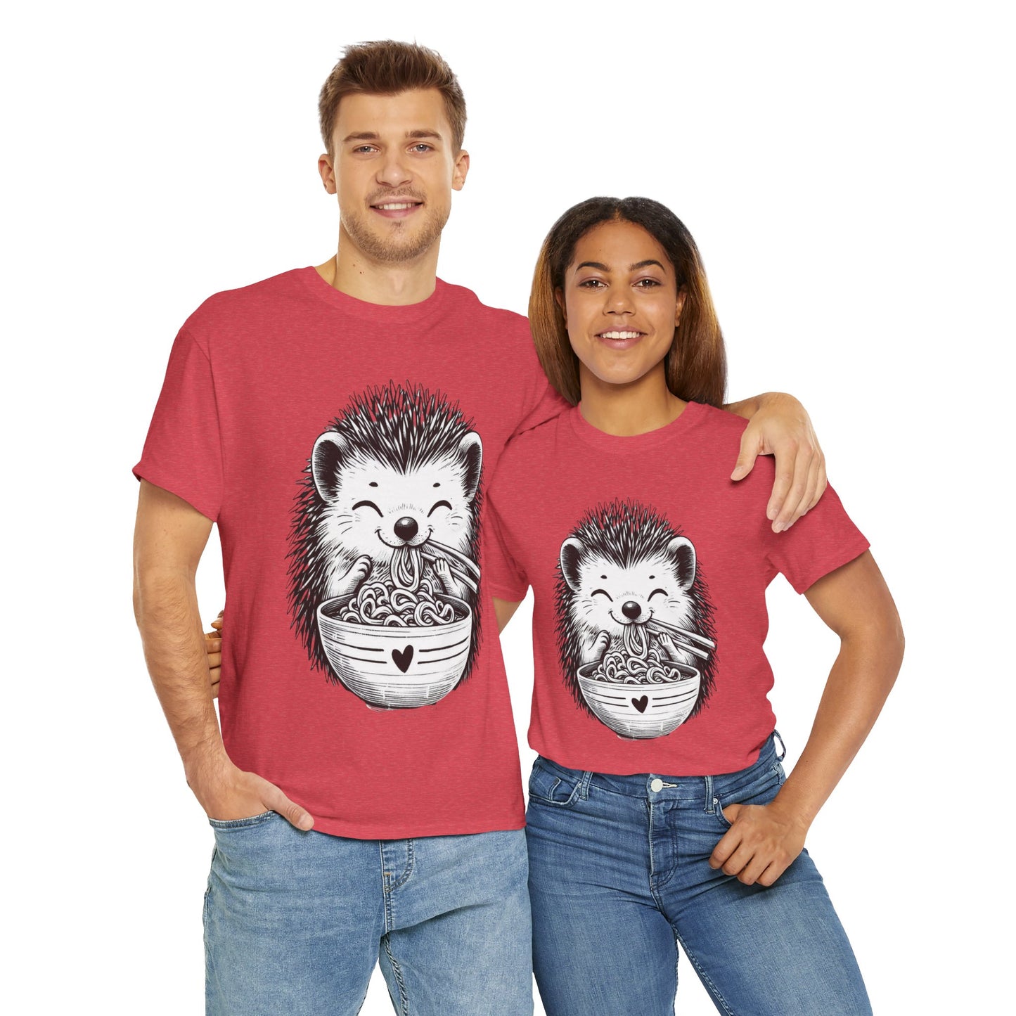 Noodle Hedgehog Shirt, Ramen HedgehogT-Shirt, Foodie Lover Shirts, Black Hedgehog Noodle T-Shirts, Retro HedgehogTees, Hedgehog Lover Sweatshirts, Black Hedgehog Tee Cute Hedgehog Noodle Unisex Heavy Cotton Tee - Perfect for Animal Lovers