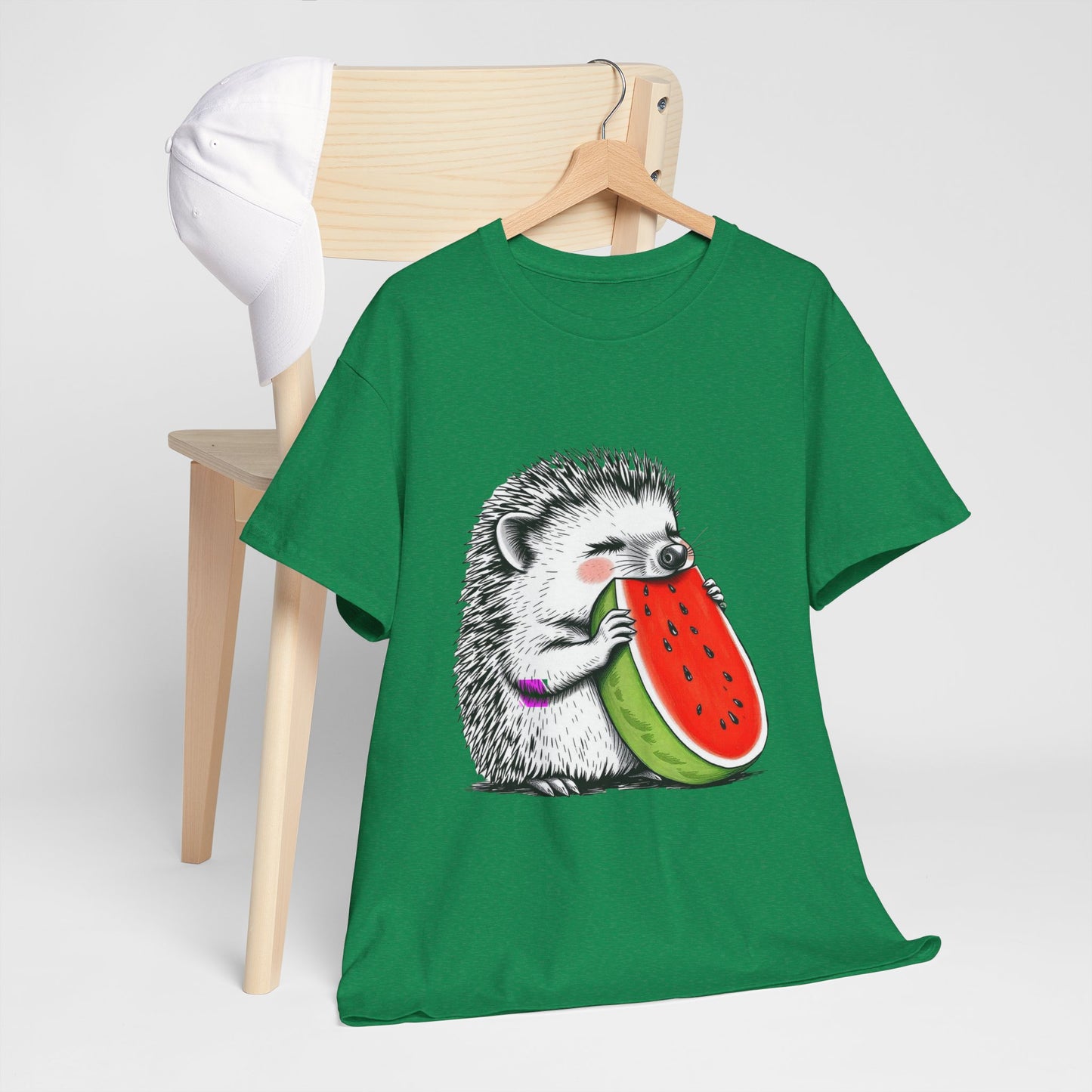 Colorful Hedgehog T-Shirt, Cute Animal Eating Watermelon Tee, Unisex Graphic Shirt, Summer Fashion Top, Casual Wear, Gift Idea