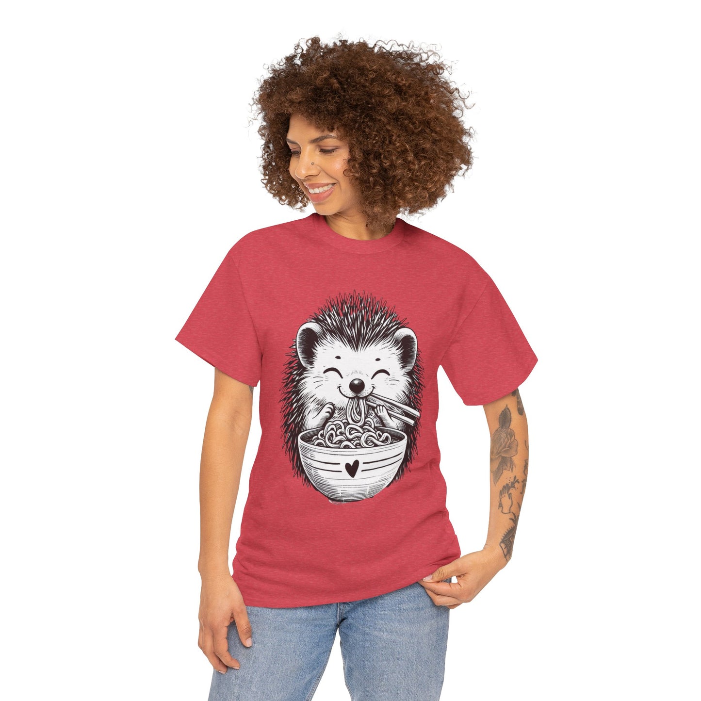 Noodle Hedgehog Shirt, Ramen HedgehogT-Shirt, Foodie Lover Shirts, Black Hedgehog Noodle T-Shirts, Retro HedgehogTees, Hedgehog Lover Sweatshirts, Black Hedgehog Tee Cute Hedgehog Noodle Unisex Heavy Cotton Tee - Perfect for Animal Lovers