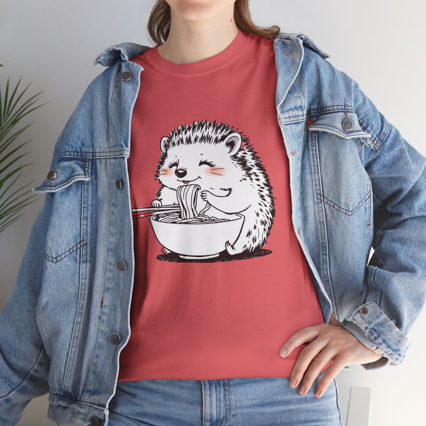 Noodle Hedgehog Shirt, Ramen HedgehogT-Shirt, Foodie Lover Shirts, Black Hedgehog Noodle T-Shirts, Retro HedgehogTees, Hedgehog Lover Sweatshirts, Black Hedgehog Tee Cute Hedgehog Eating Noodles Unisex Heavy Cotton Tee