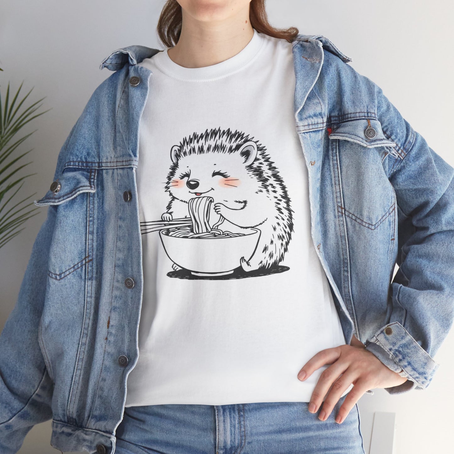 Noodle Hedgehog Shirt, Ramen HedgehogT-Shirt, Foodie Lover Shirts, Black Hedgehog Noodle T-Shirts, Retro HedgehogTees, Hedgehog Lover Sweatshirts, Black Hedgehog Tee Cute Hedgehog Eating Noodles Unisex Heavy Cotton Tee