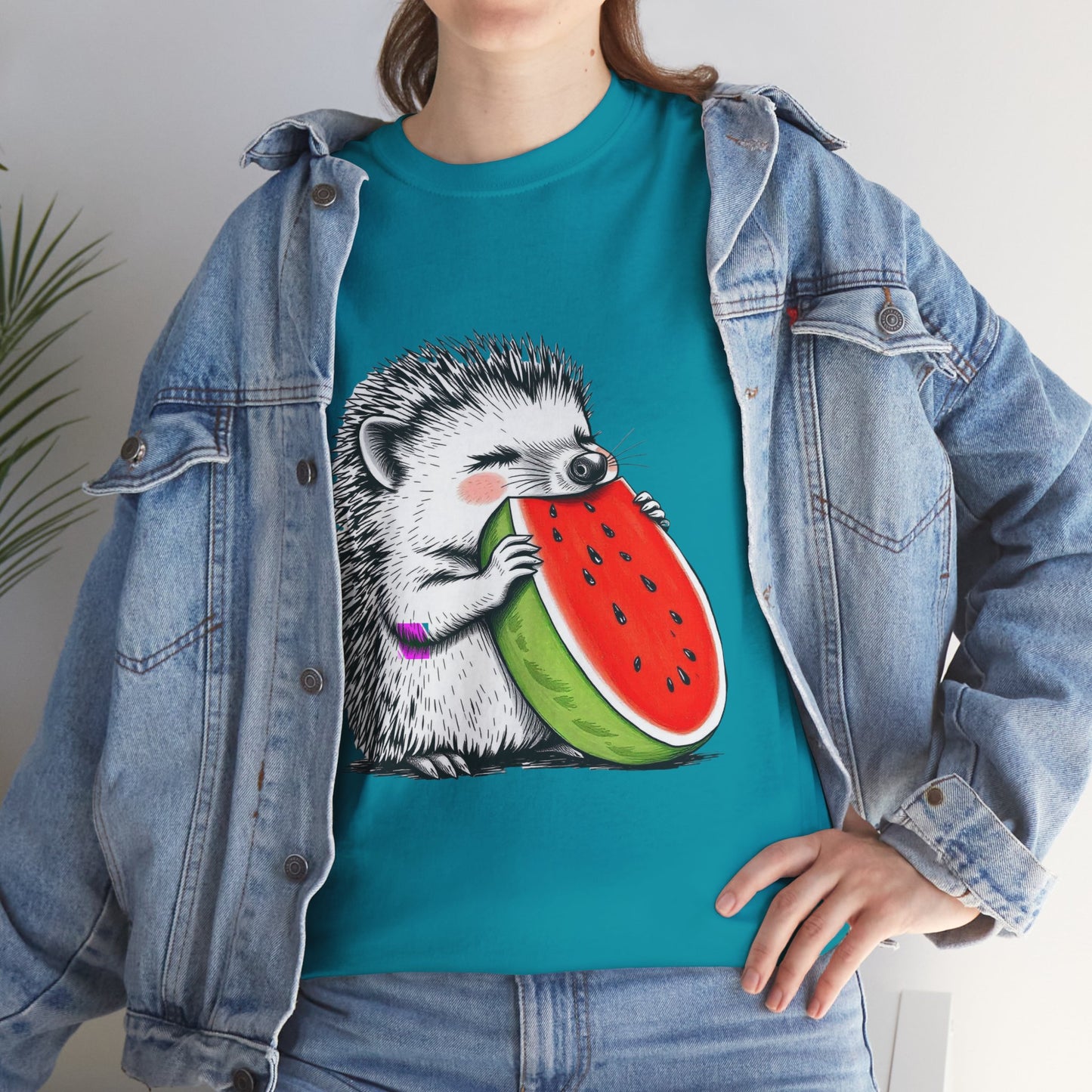 Colorful Hedgehog T-Shirt, Cute Animal Eating Watermelon Tee, Unisex Graphic Shirt, Summer Fashion Top, Casual Wear, Gift Idea