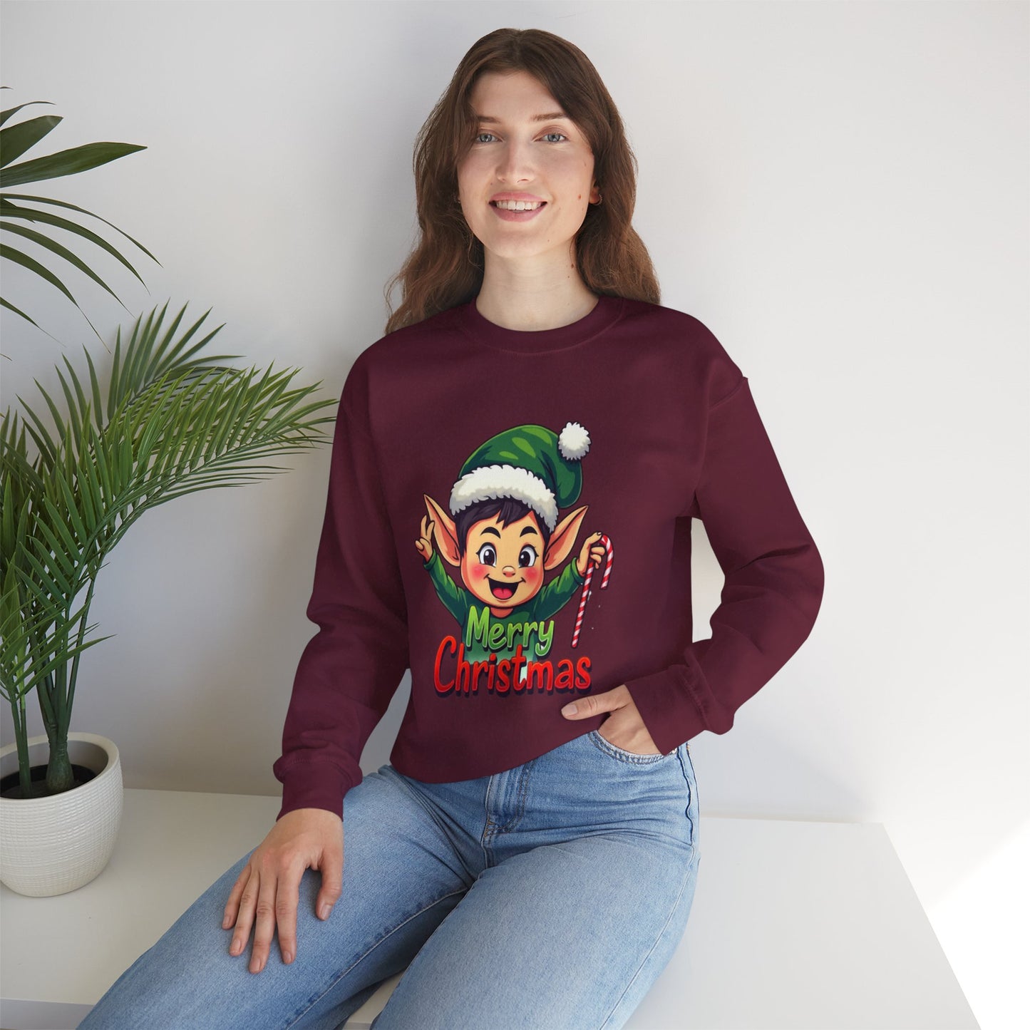 Merry Christmas Elf Crewneck Sweatshirt . Adorable Christmas Elf 3D T-Shirt – Festive Holiday Gift | Merry Christmas All Over Print