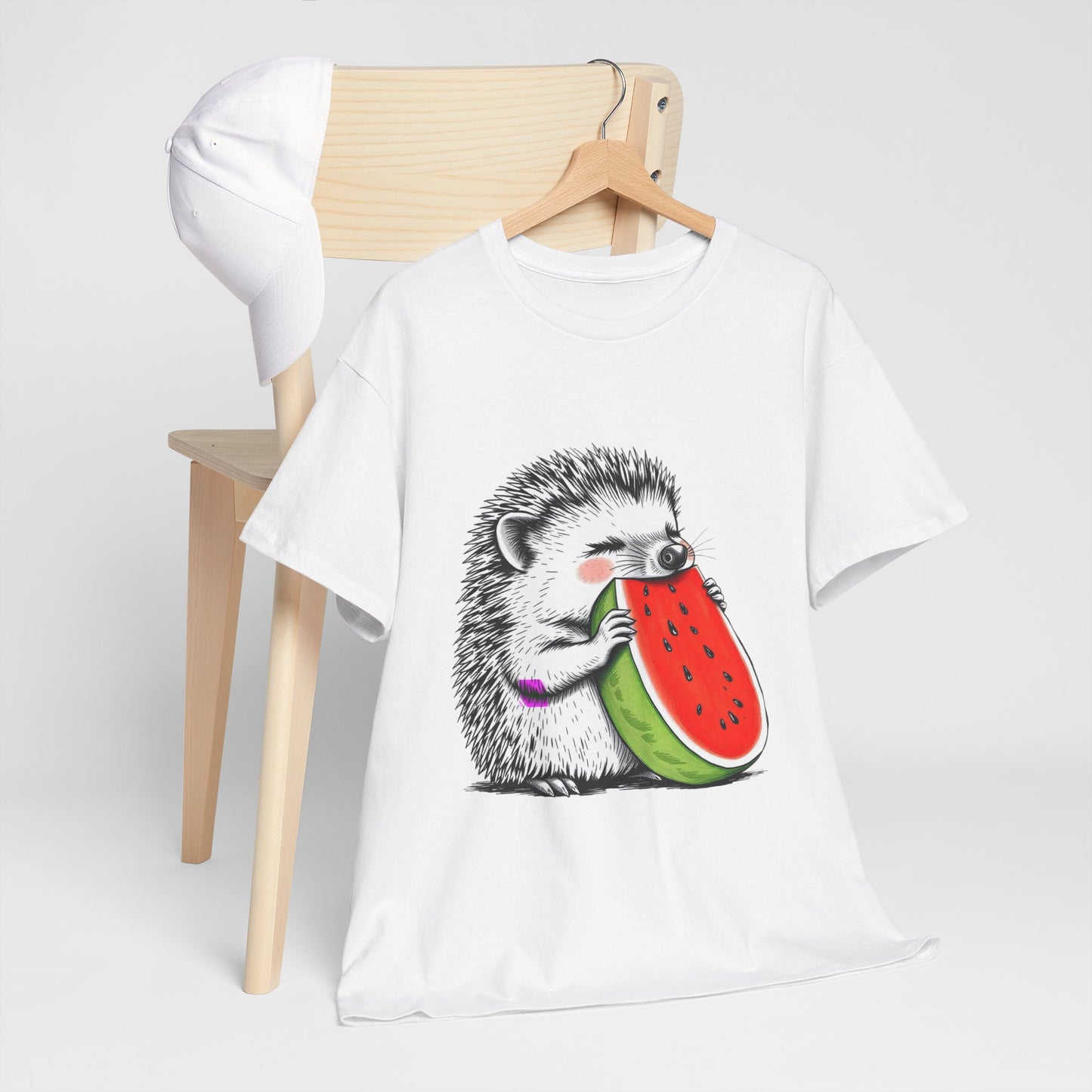 Colorful Hedgehog T-Shirt, Cute Animal Eating Watermelon Tee, Unisex Graphic Shirt, Summer Fashion Top, Casual Wear, Gift Idea